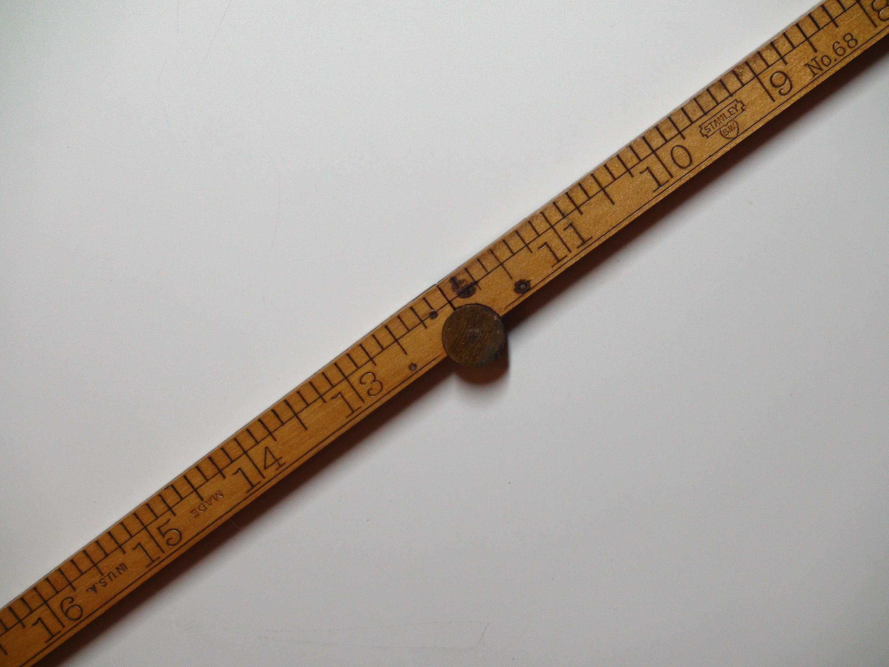 Vintage Stanley Rule & Level Co. No. 68, 24in 4-Fold Brass and Boxwood Carpenter Ruler, Folding Ruler