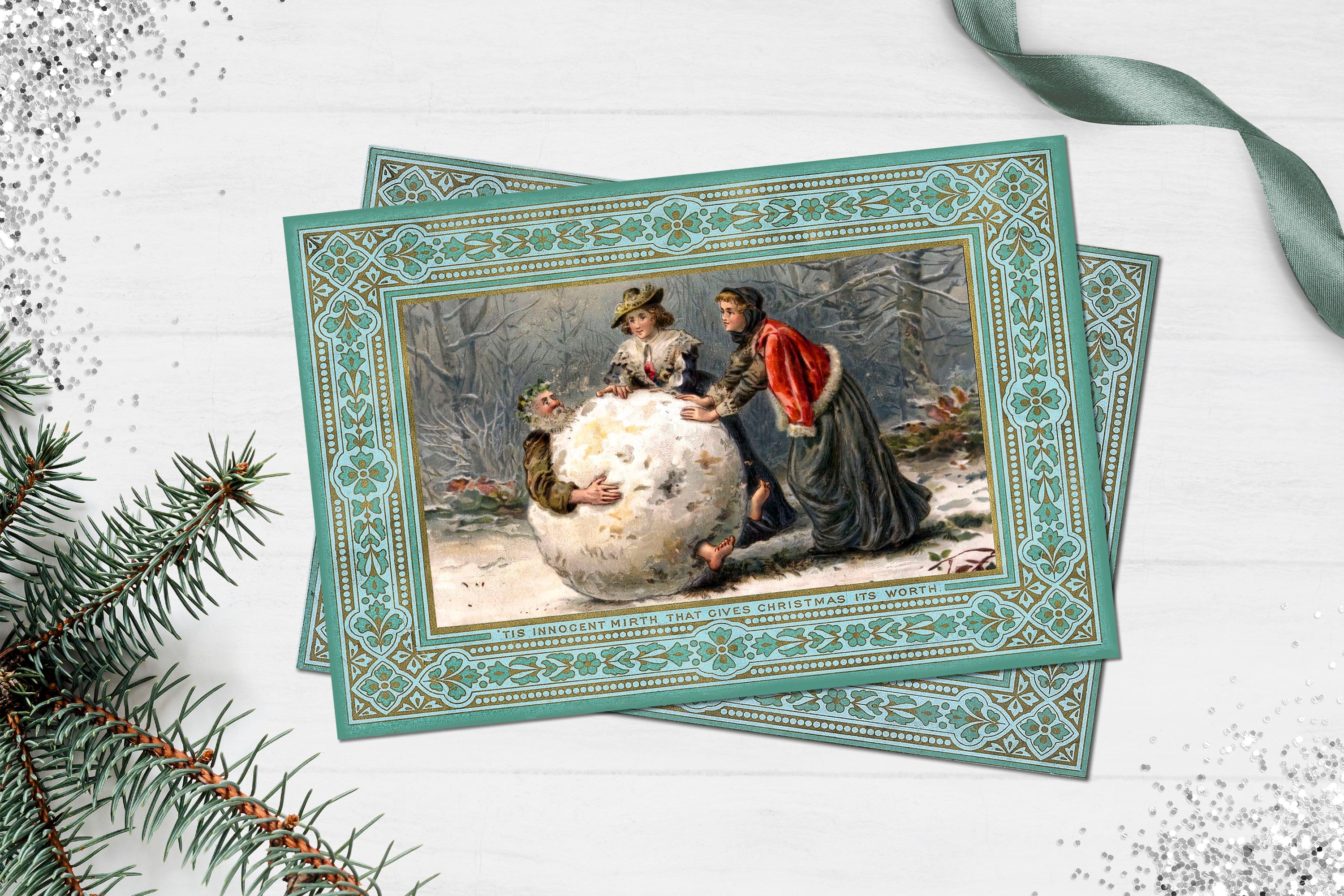 Snowball, Funny Victorian Christmas Cards, Set of 12