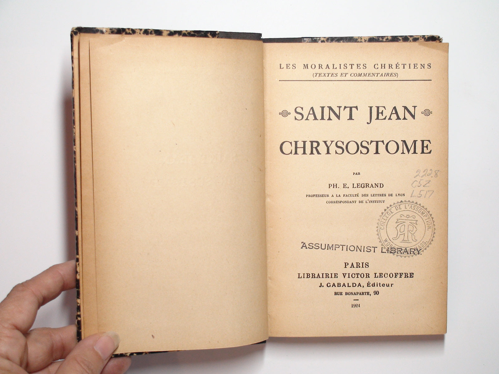 Les Moralistes Chrétiens, Saint Jean Chrysostome, E. Legrand, French Language, 1924
