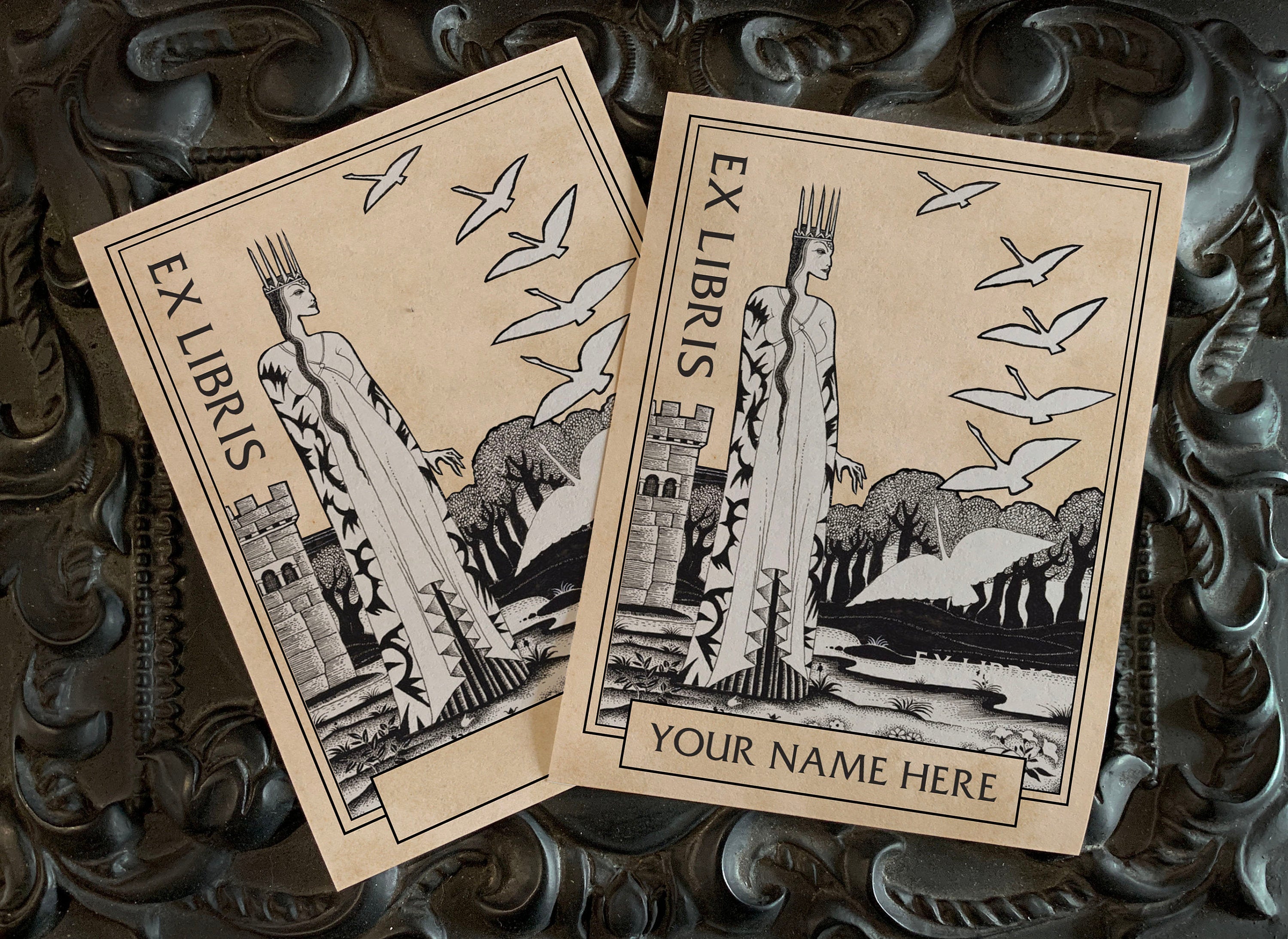 The Queen and the Six Swans, Personalized Fairytale Ex-Libris Bookplates, Crafted on Traditional Gummed Paper, 3in x 4in, Set of 30