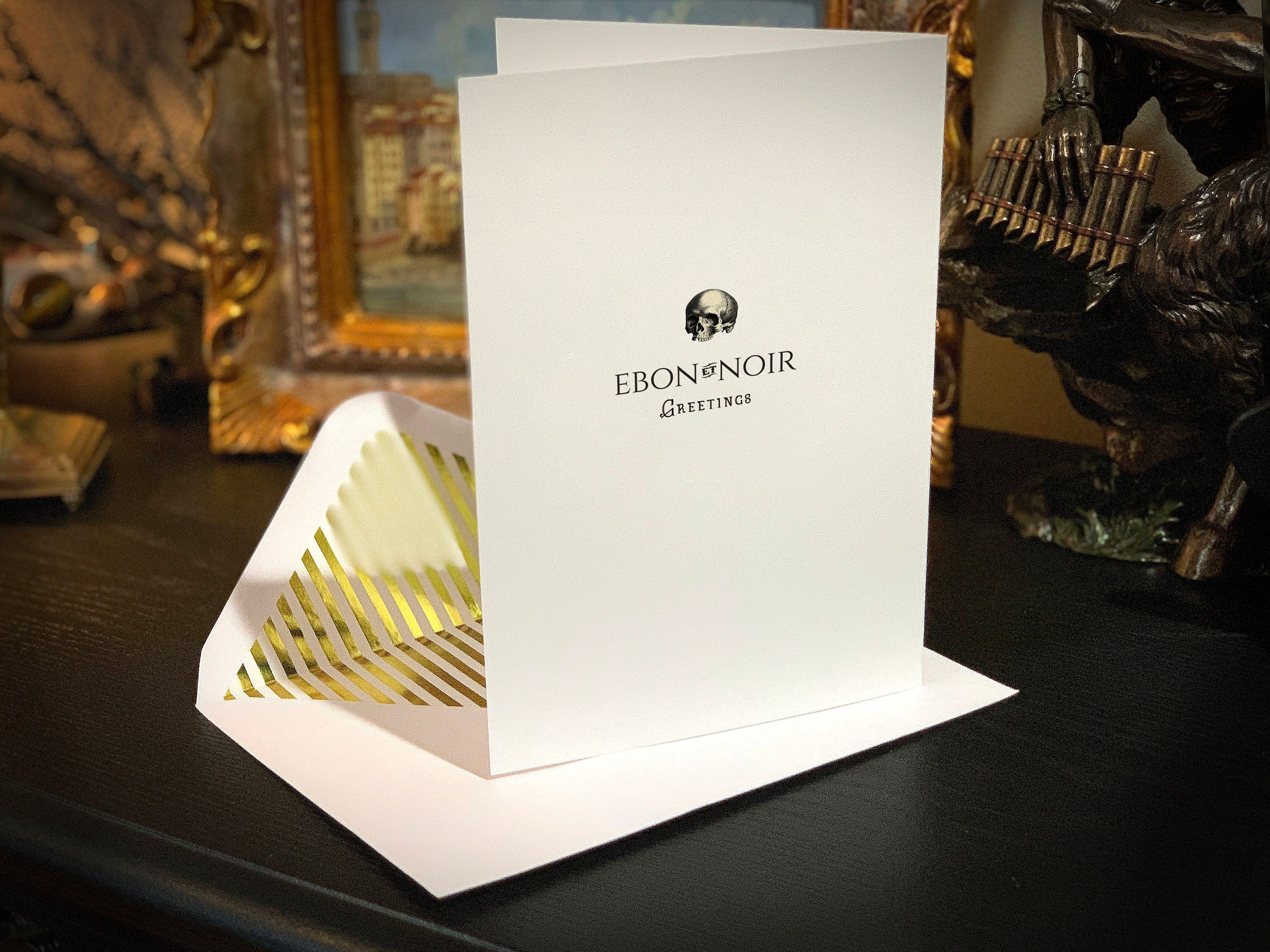 Vanitas, Dark Academia, Everyday Greeting Cards with Elegant Striped Gold Foil Envelopes, 5in x 7in, Set of 5 Cards/Envelopes