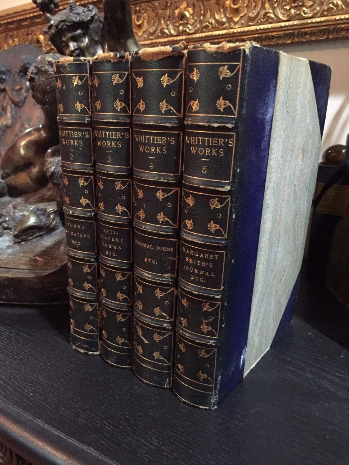 The Complete Poetical Works of Whittier, Riverside Ed., 1894, 4 of 7 Vols Only, Custom Bound in Leather, Illustrated