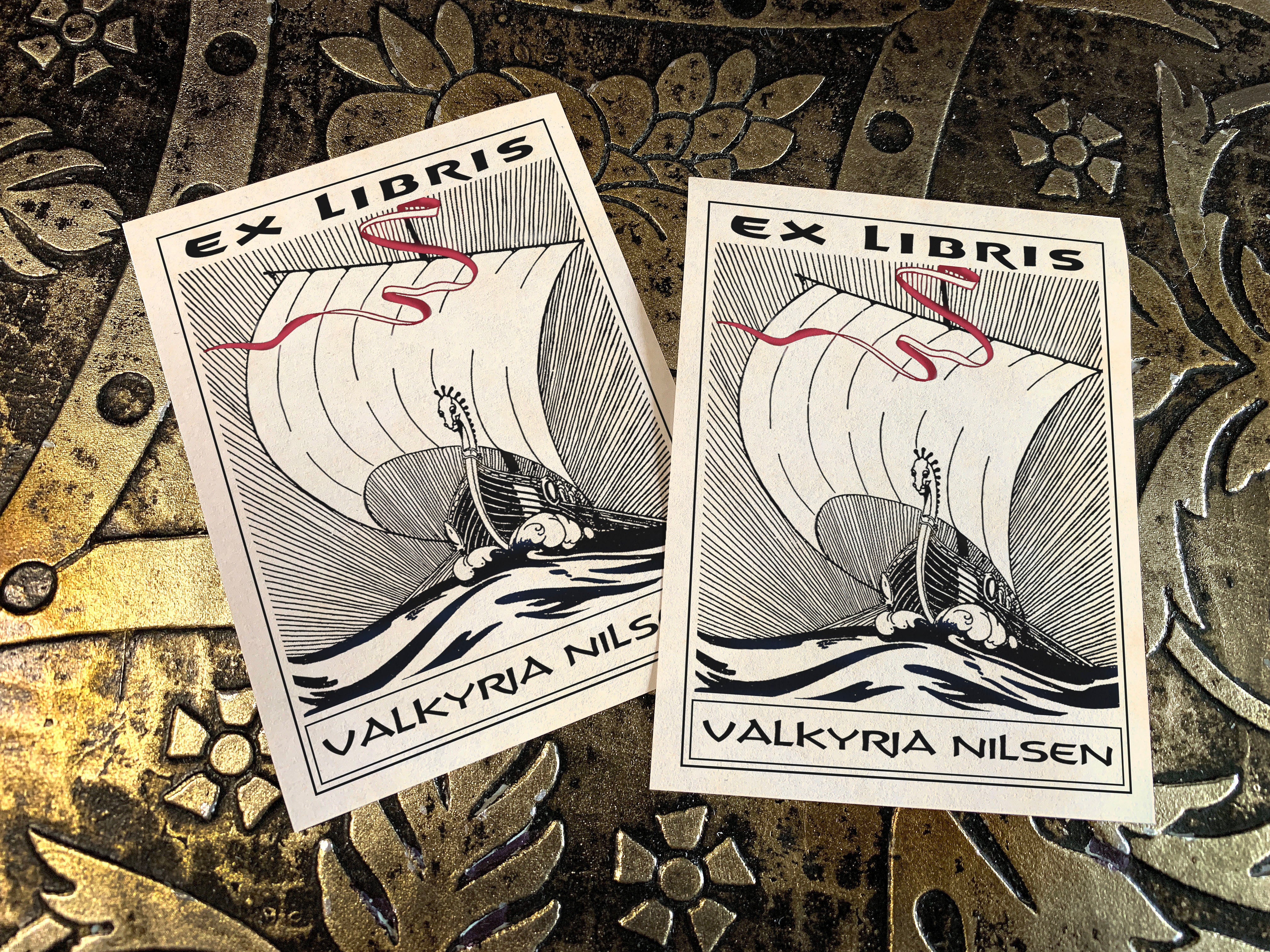 Viking Ship, Personalized Ex-Libris Bookplates, Crafted on Traditional Gummed Paper, 3in x 4in, Set of 30