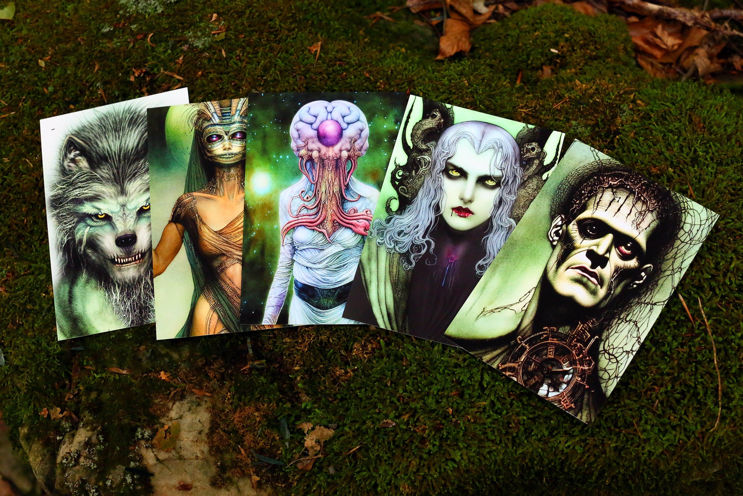 Classic Movie Monsters, Illustrated Halloween Postcards for Horror Buffs, Set of 12 Original Designs