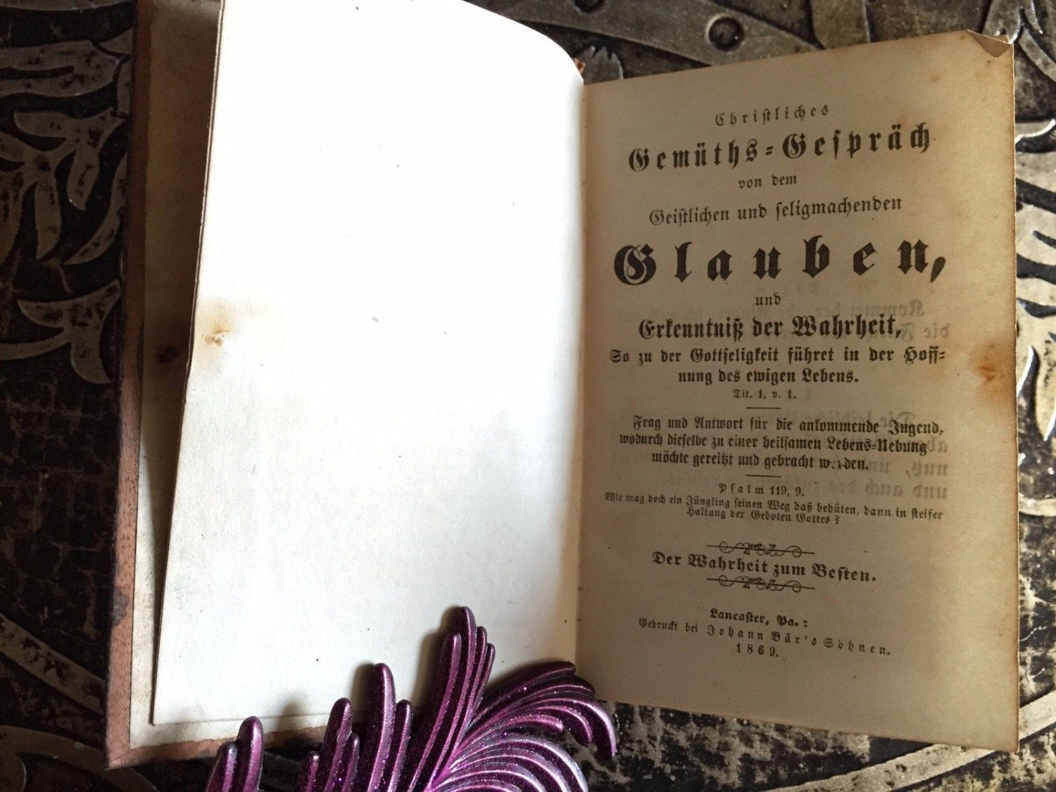 Christliches Gemüths-Gespräch, German Book, Lancaster Pennsylvania, 1869, RARE