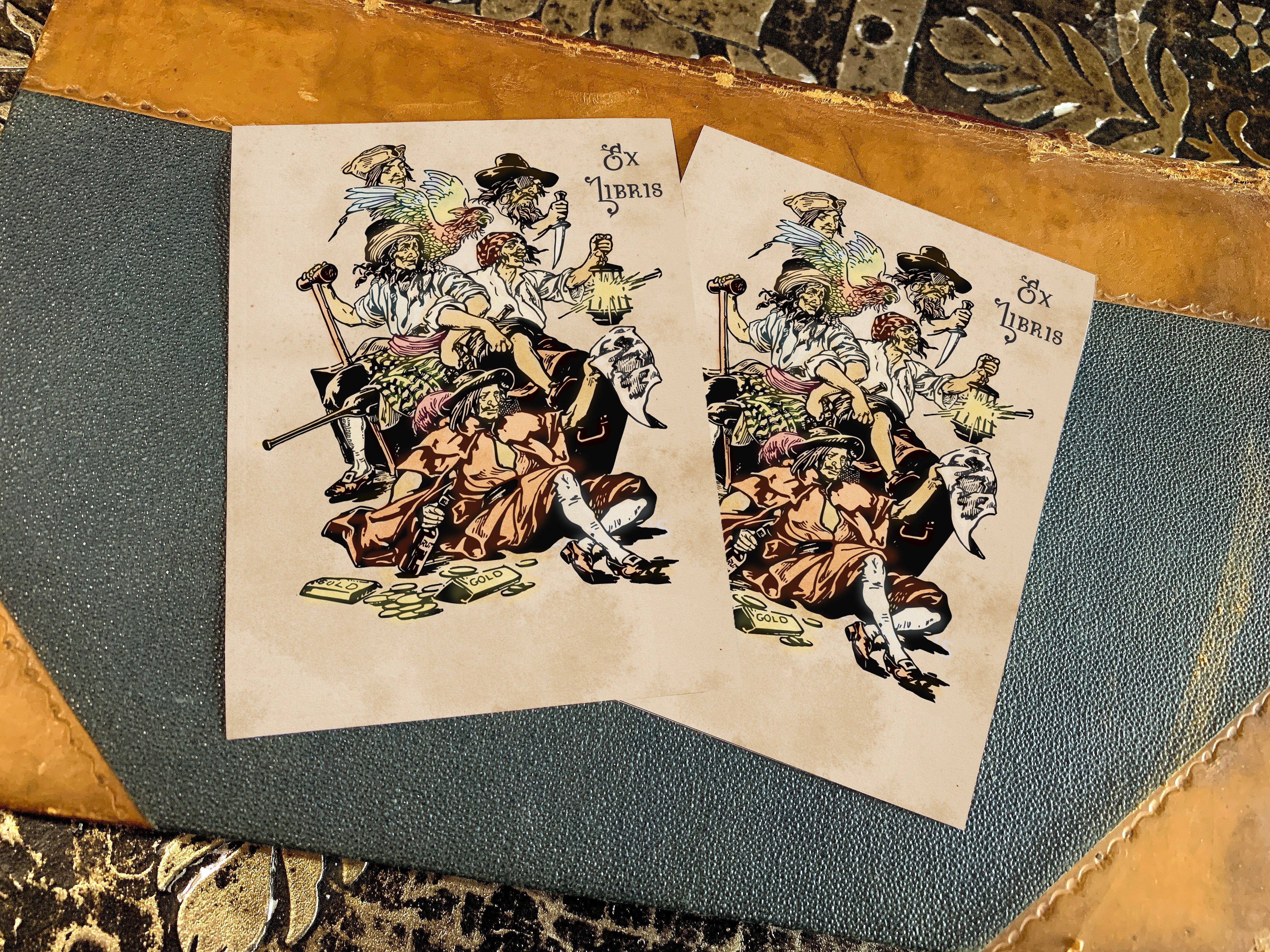 Treasure Island Buccaneers, Personalized Pirate Ex-Libris Bookplates, Crafted on Traditional Gummed Paper, 3in x 4in, Set of 30