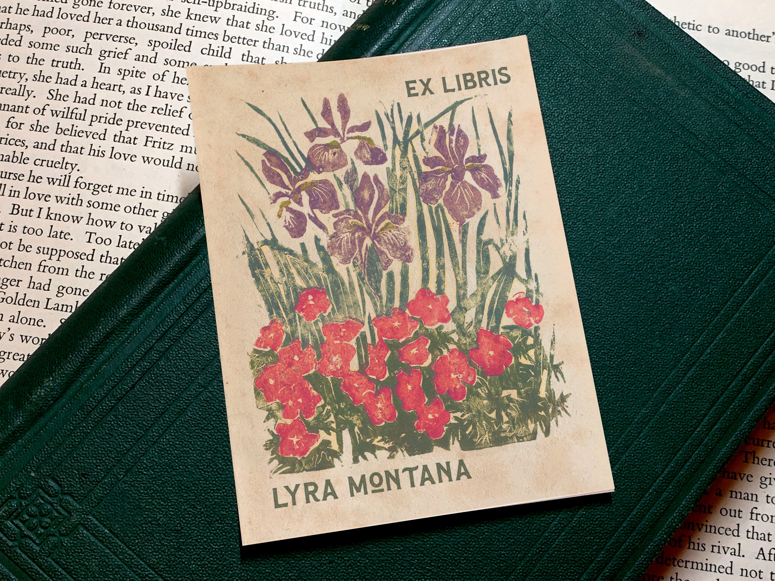 Summer Irises, Personalized Ex-Libris Bookplates, Crafted on Traditional Gummed Paper, 4in x 3in, Set of 30