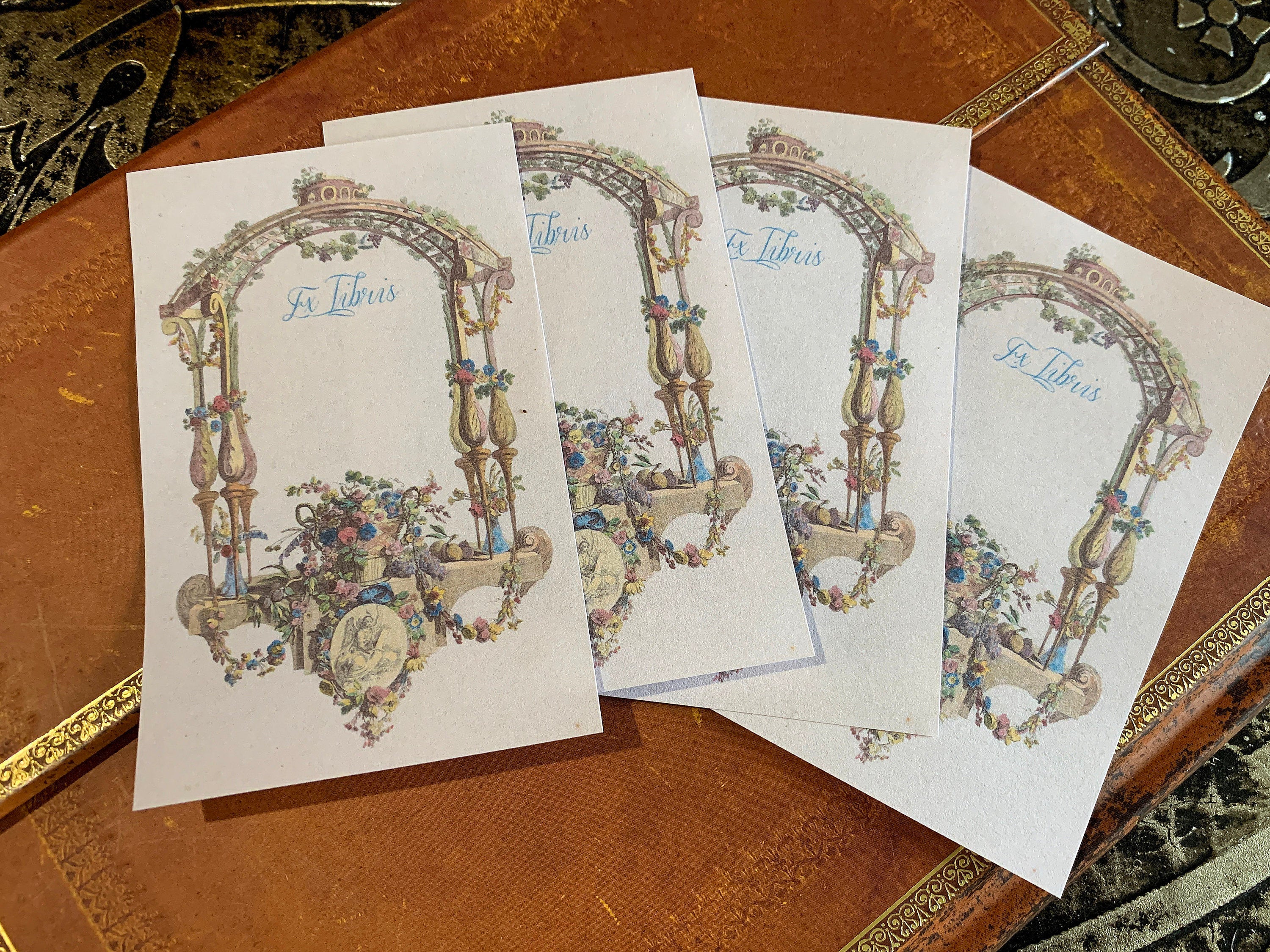 French Floral Trellis, Personalized Baroque Ex-Libris Bookplates, Crafted on Traditional Gummed Paper, 2.5in x 4in, Set of 30