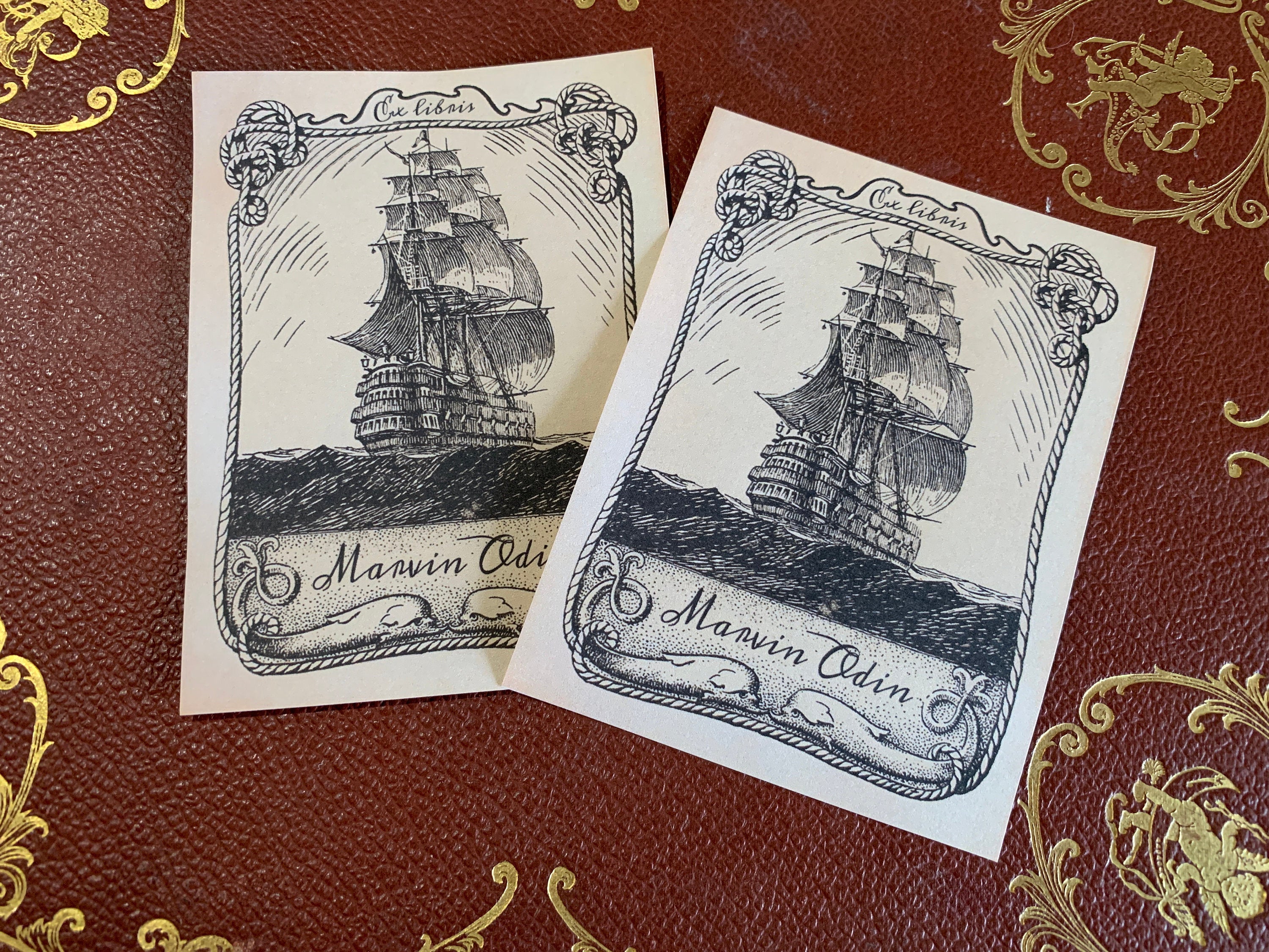 Galleon, Personalized Ex-Libris Bookplates, Crafted on Traditional Gummed Paper, 3in x 4in, Set of 30