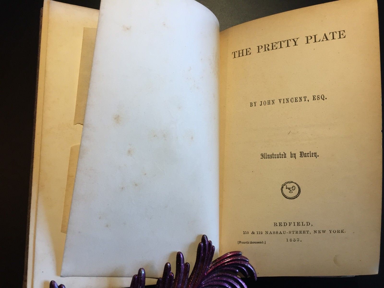 The Pretty Plate, John Vincent Esq, Illustrated by Darley, 1853, 1st. Ed., RARE