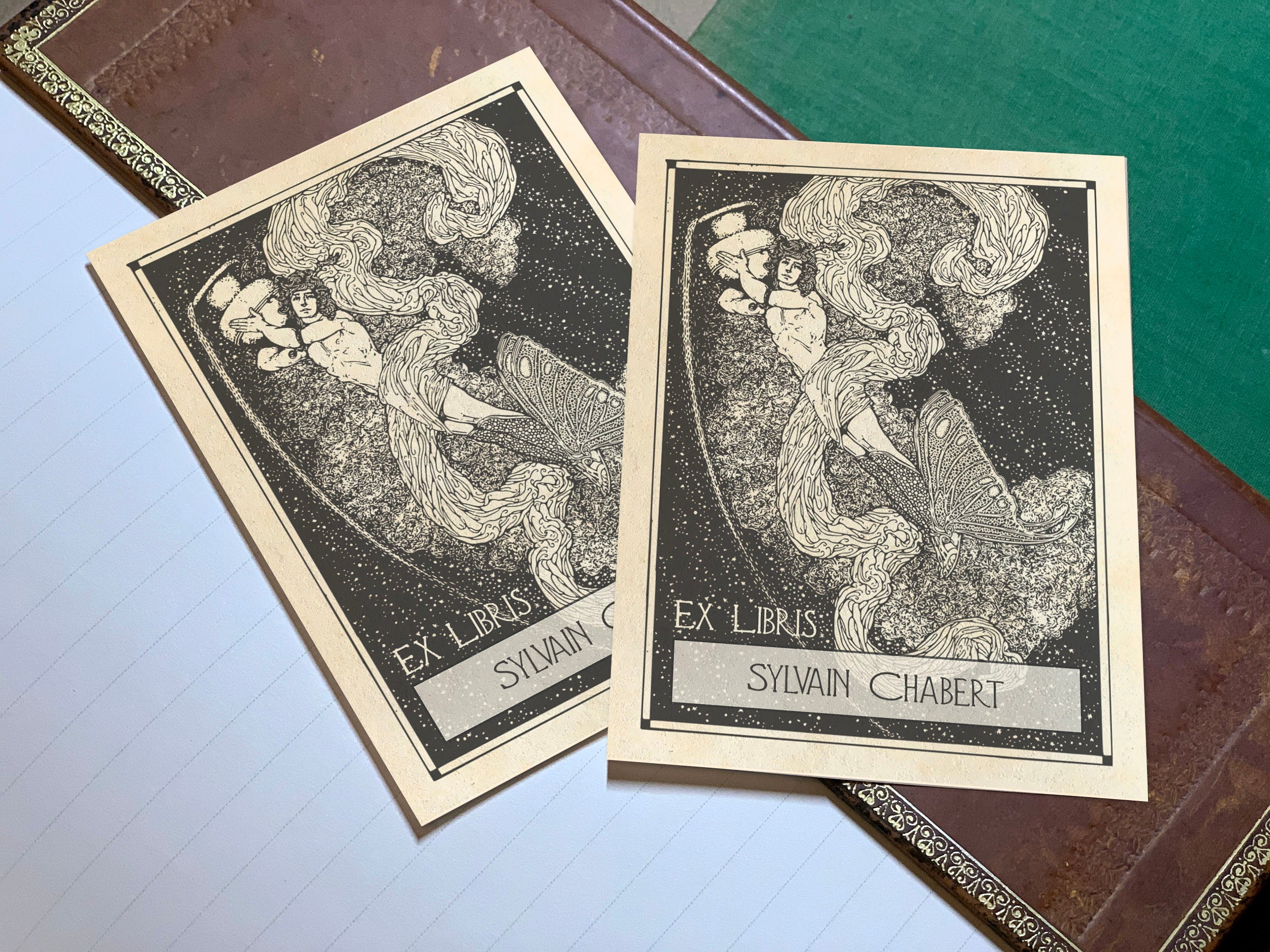 Age of Aquarius, Personalized Celestial Ex-Libris Bookplates, Crafted on Traditional Gummed Paper, 3in x 4in, Set of 30