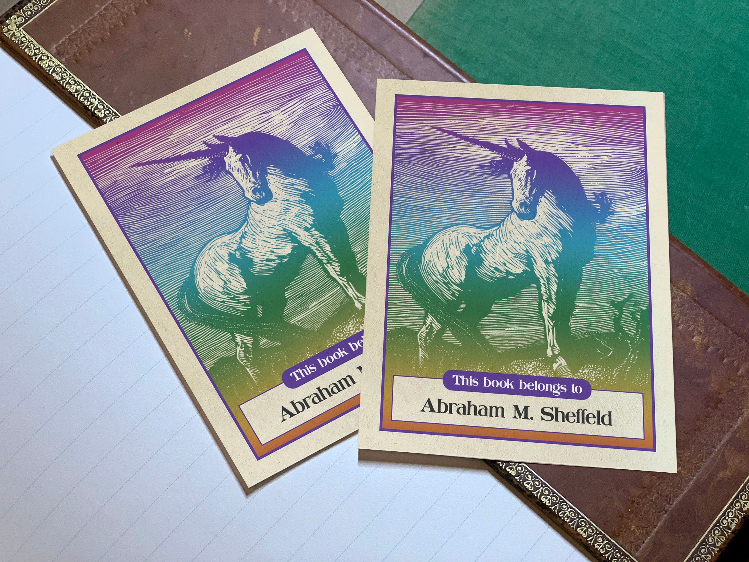 Unicorn by Lionel Lindsay, Personalized Ex-Libris Bookplates, Crafted on Traditional Gummed Paper, 3in x 4in, Set of 30