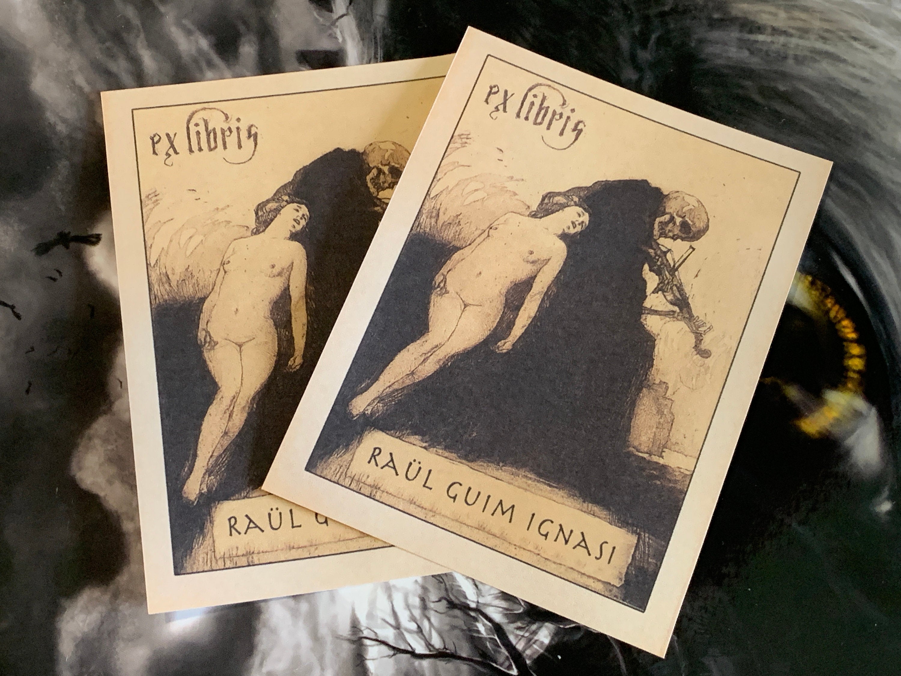Death's Music, Personalized Gothic Ex-Libris Bookplates, Crafted on Traditional Gummed Paper, 3in x 4in, Set of 30