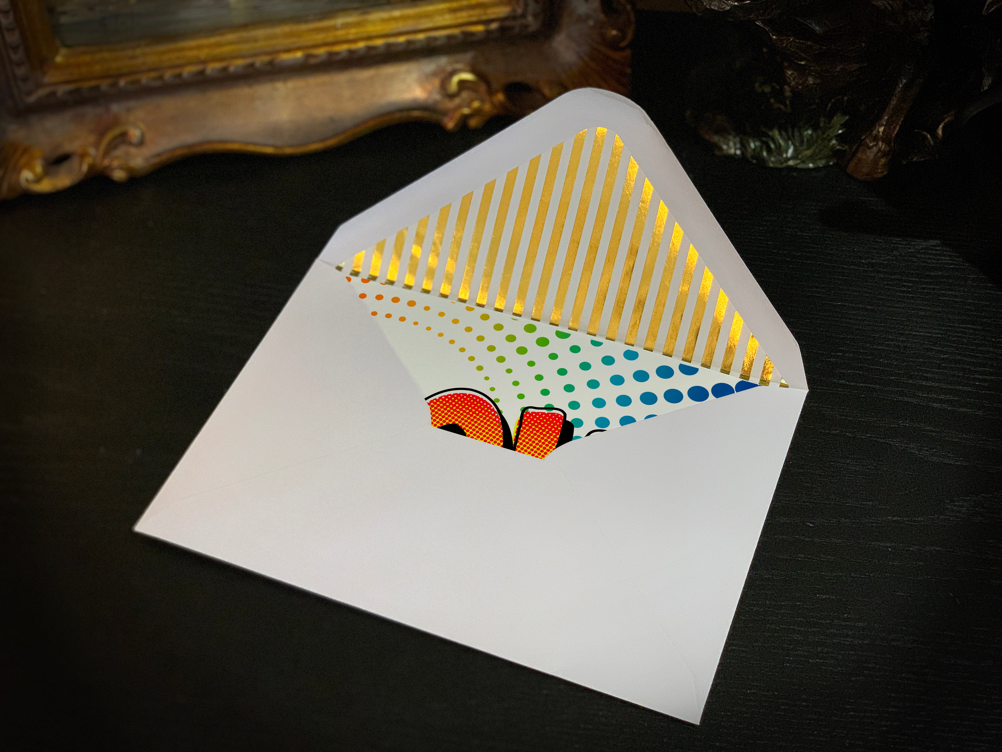 POW Comic Book Greeting Card with Elegant Striped Gold Foil Envelope, 1 Card/Envelope