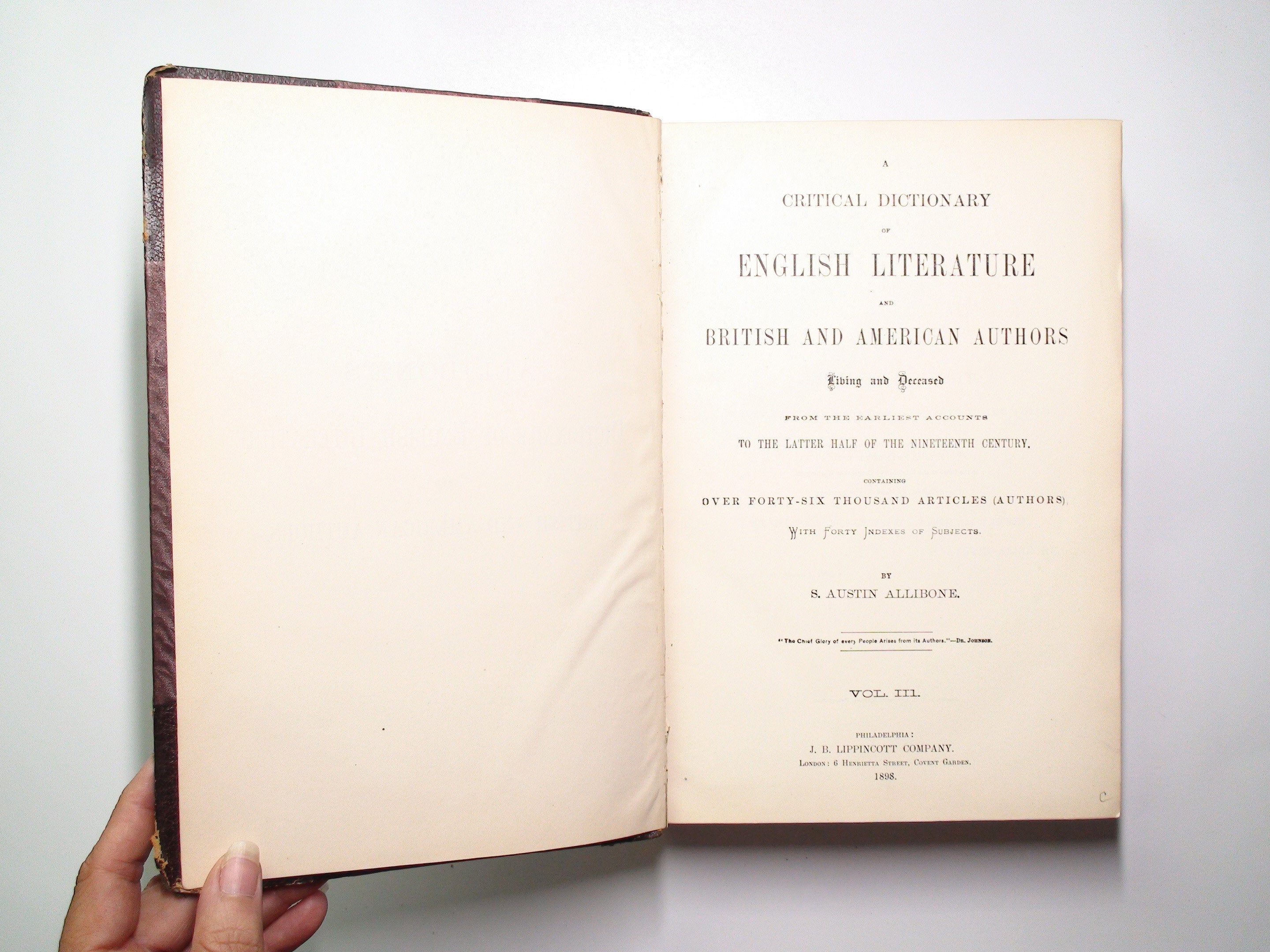 A Critical Dictionary of English Literature, S. Austin Allibone, Vol III, 1898