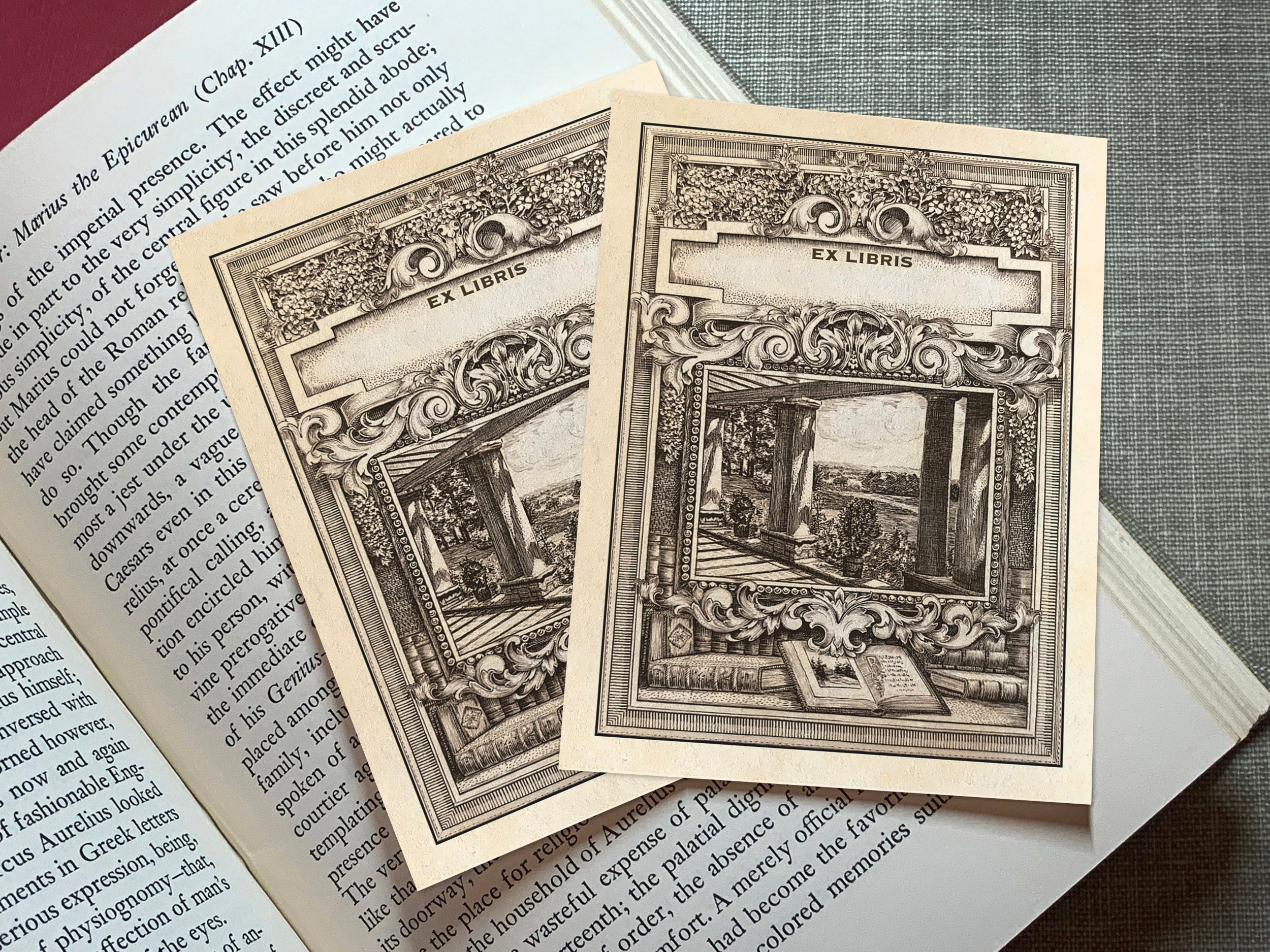Bucolic Vista, Personalized Ex-Libris Bookplates, Crafted on Traditional Gummed Paper, 3in x 4in, Set of 30