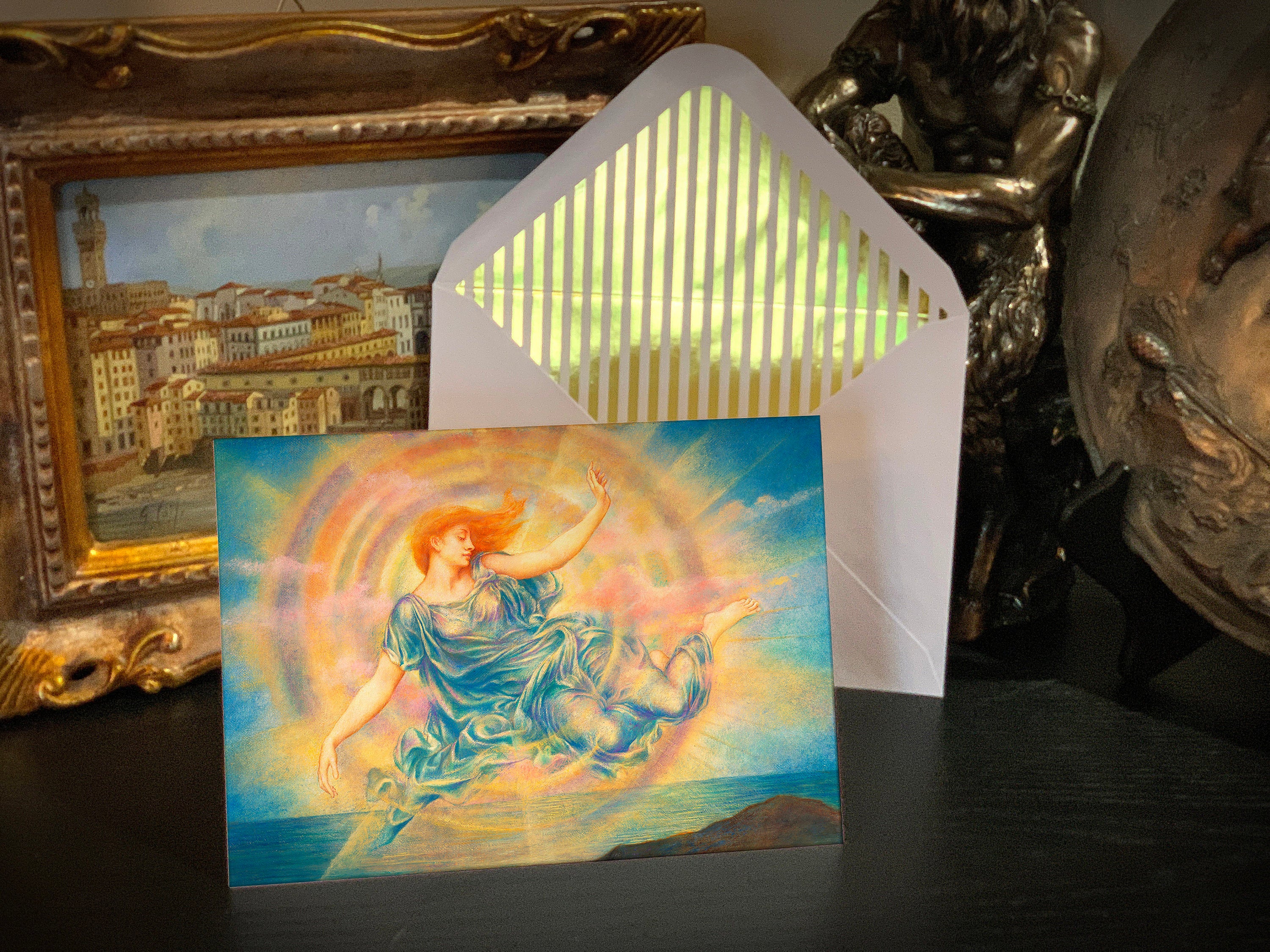 Evening Star Over the Sea, Inspirational Greeting Card with Elegant Striped Gold Foil Envelope, 1 Card/Envelope