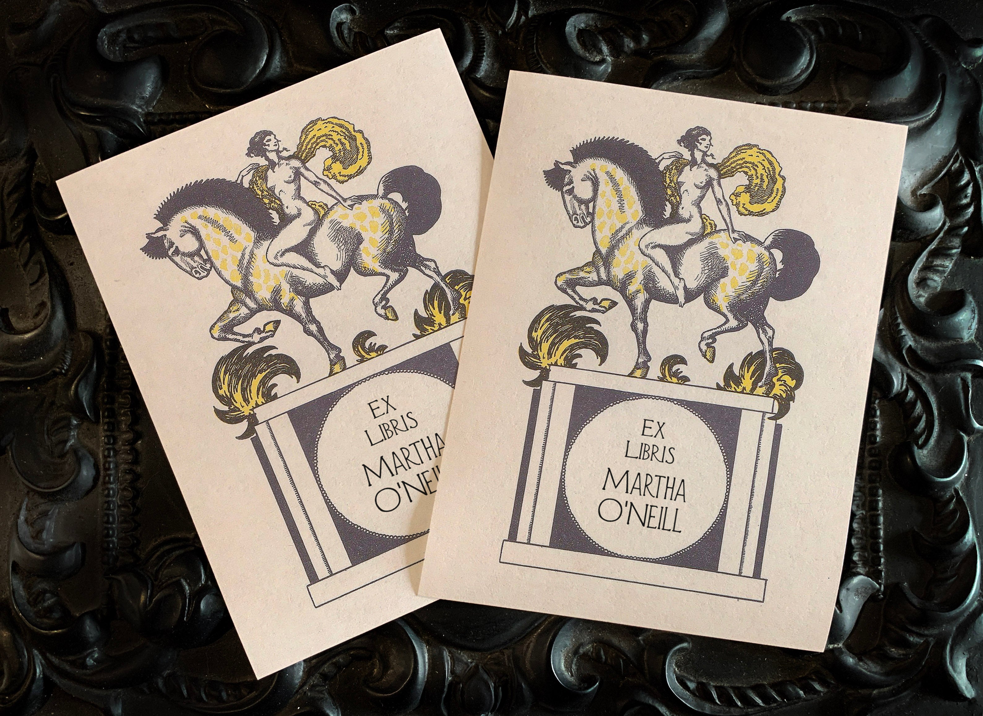 Bareback Horse Rider, Erotic Personalized Gothic Ex-Libris Bookplates, Crafted on Traditional Gummed Paper, 3in x 4in, Set of 30