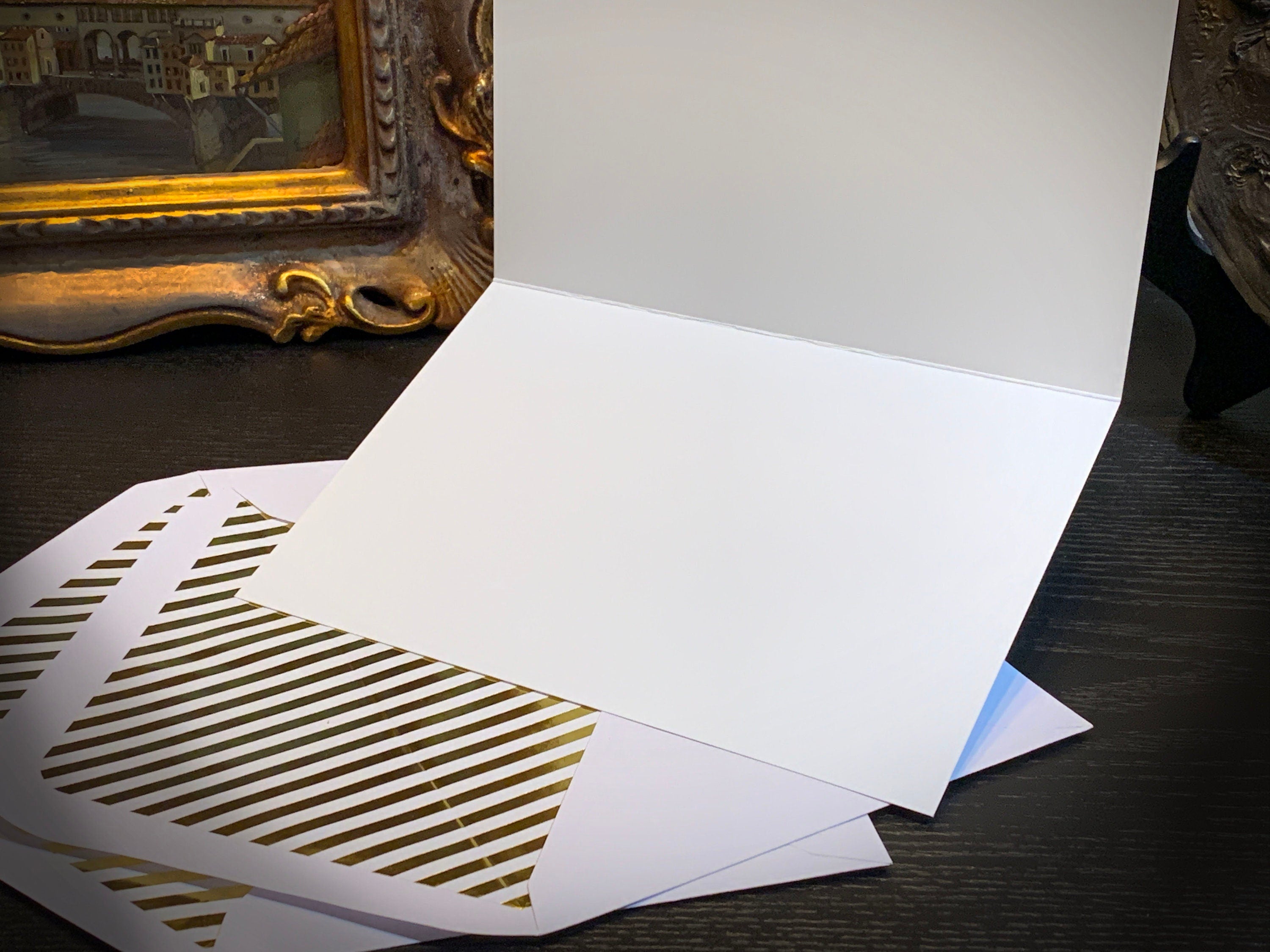 Vanitas, Dark Academia, Everyday Greeting Cards with Elegant Striped Gold Foil Envelopes, 5in x 7in, Set of 5 Cards/Envelopes