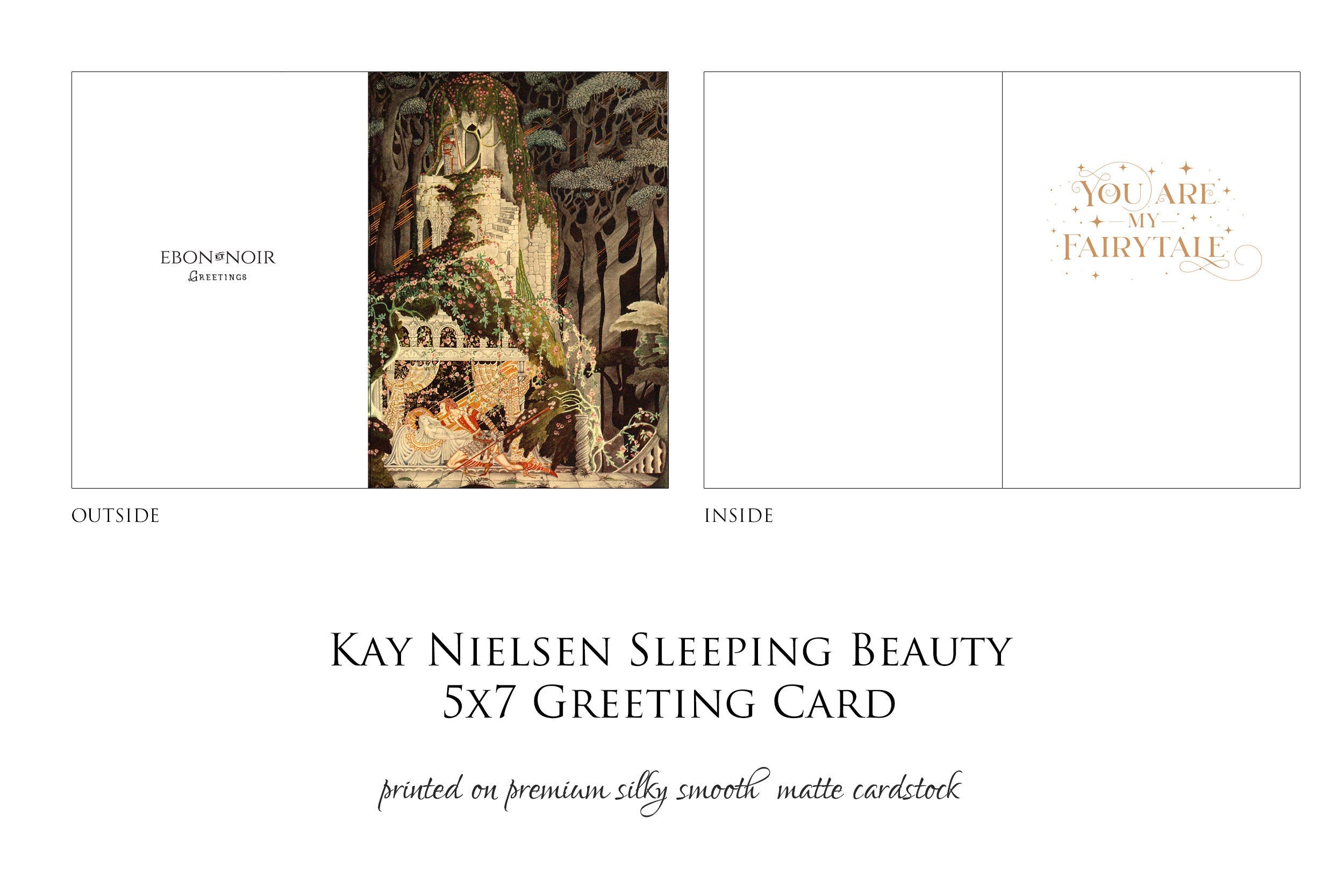 You Are My Fairytale, Sleeping Beauty, Kay Nielsen Greeting Card with Elegant Striped Gold Foil Envelope, 1 Card/Envelope