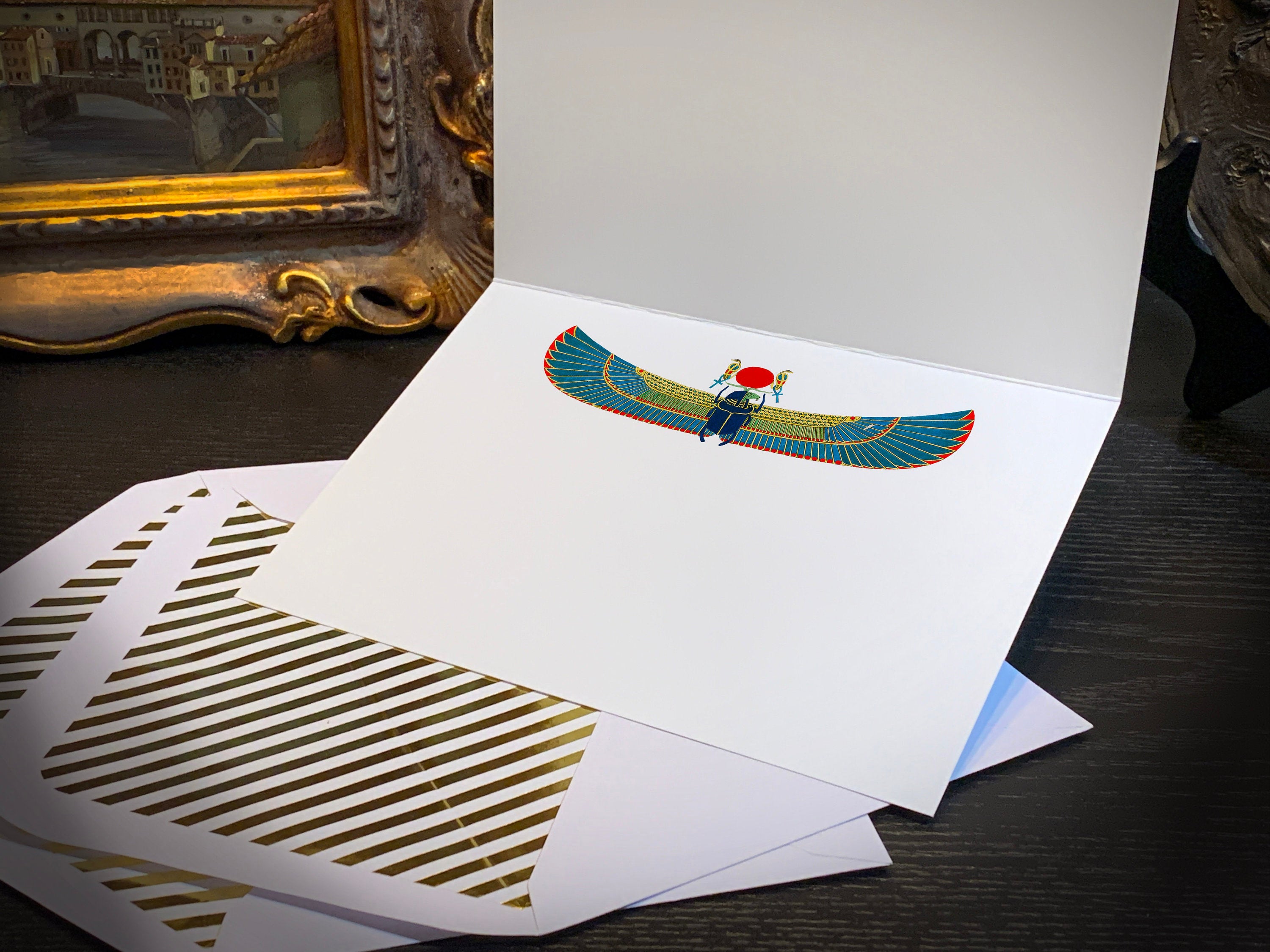 Sphinx of Ra by Leon Jean Joseph Dubois, Greeting Card with Elegant Striped Gold Foil Envelope, 1 Card/Envelope