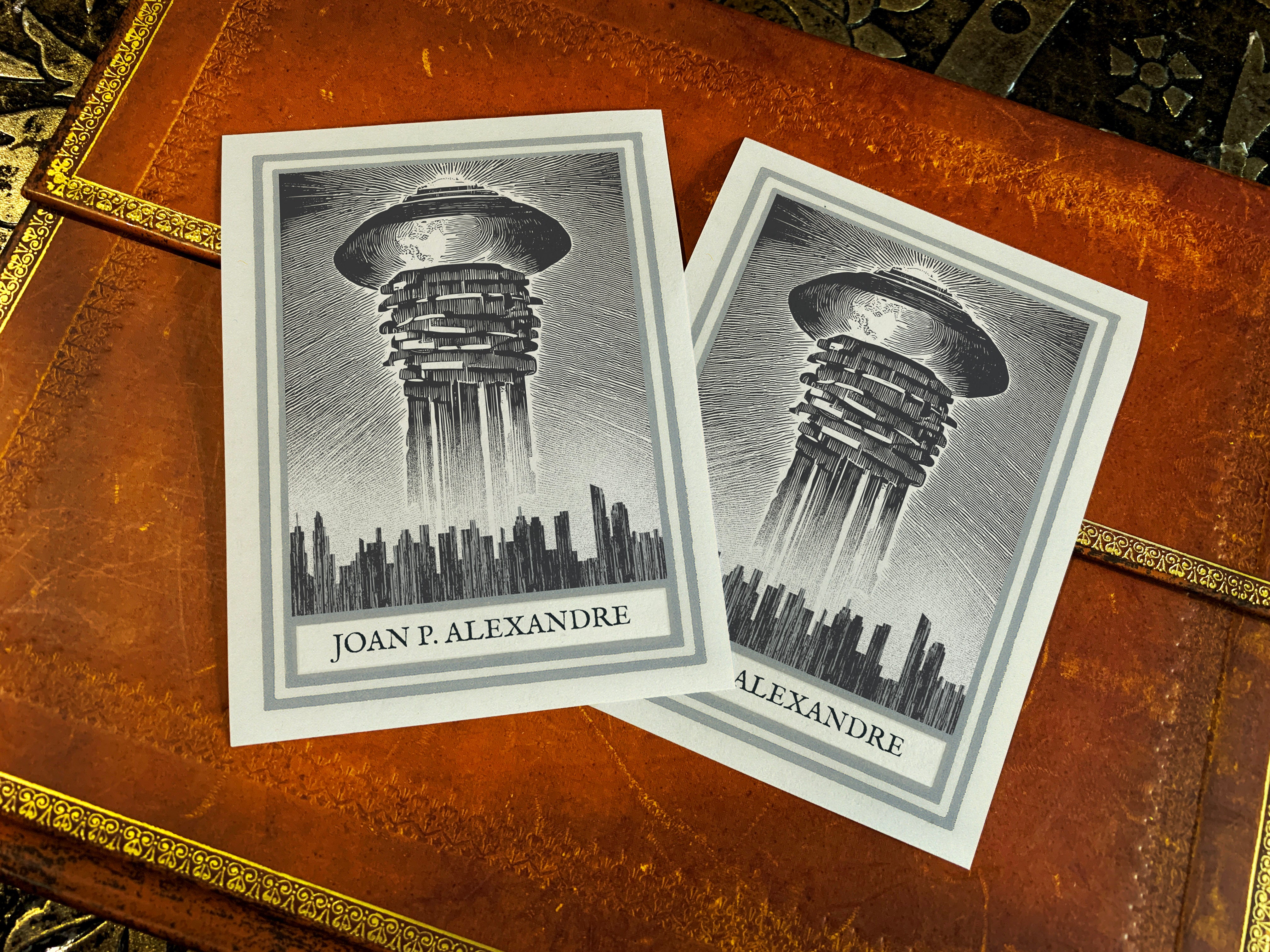 Knowledge Mothership, UFO Sci-fi Personalized Ex-Libris Bookplates, Crafted on Traditional Gummed Paper, 3in x 4in, Set of 30