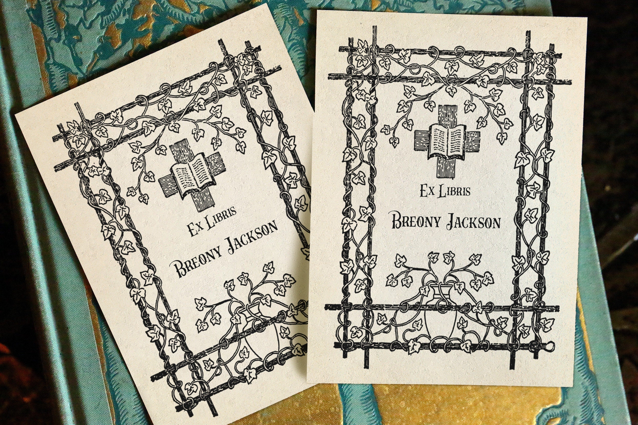 Sacred Cross, Personalized Christian Ex-Libris Bookplates, Crafted on Traditional Gummed Paper, 3in x 4in, Set of 30