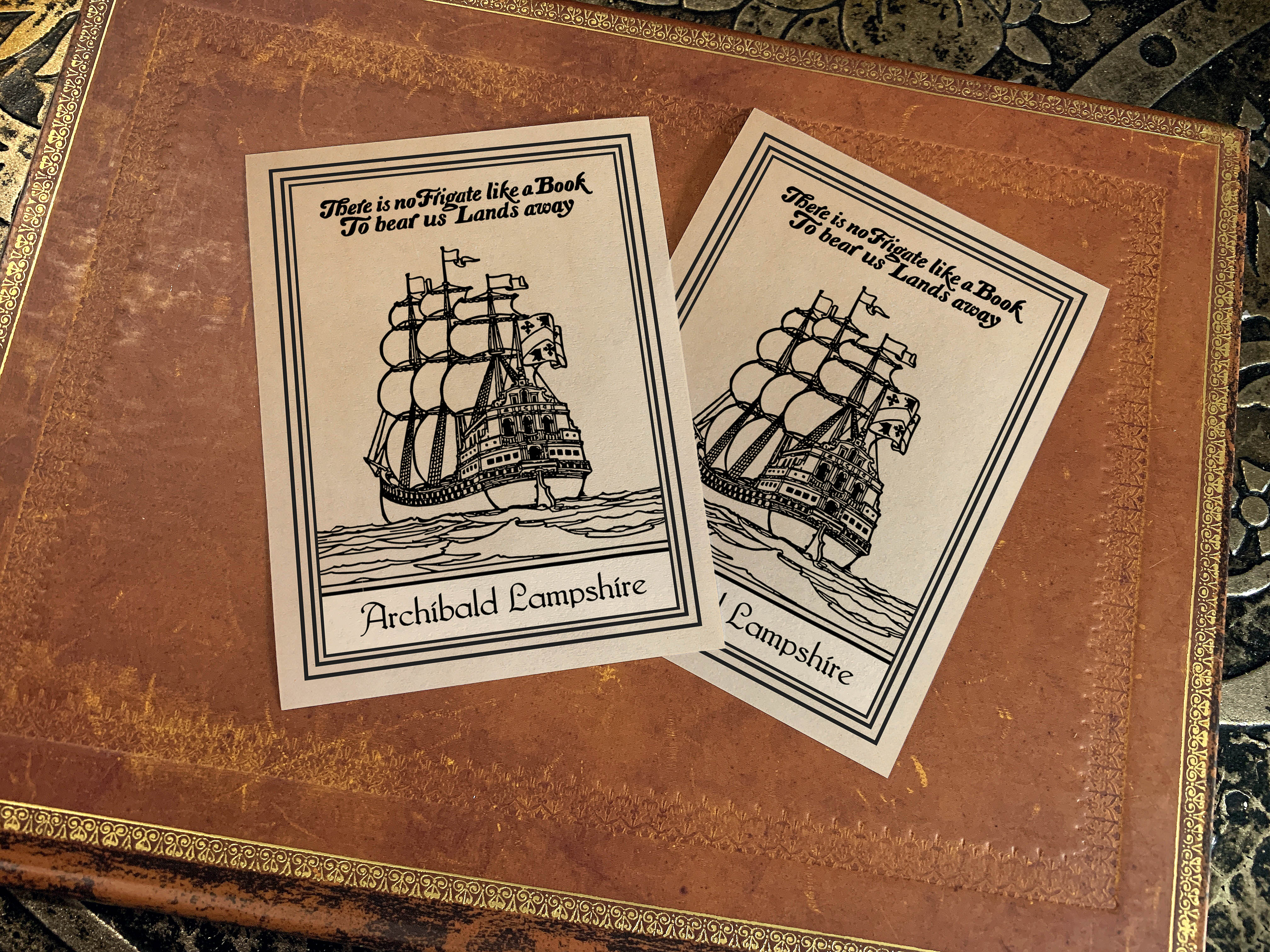 Frigate, Personalized Ex-Libris Bookplates, Crafted on Traditional Gummed Paper, 3in x 4in, Set of 30