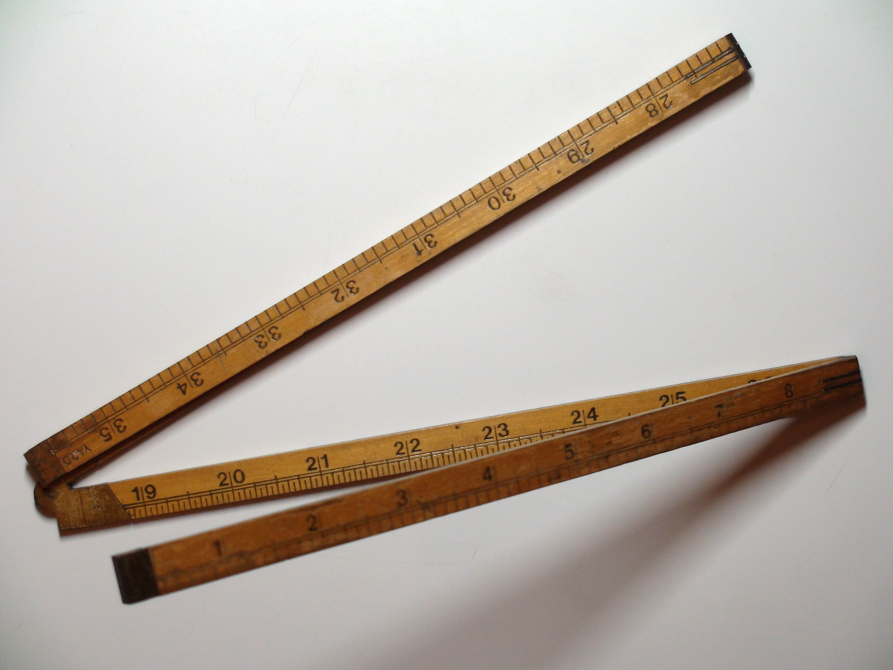 Vintage Lufkin No. 3851, 36in 4- Fold Carpenter Ruler, Brass and Boxwood, Made in the UK