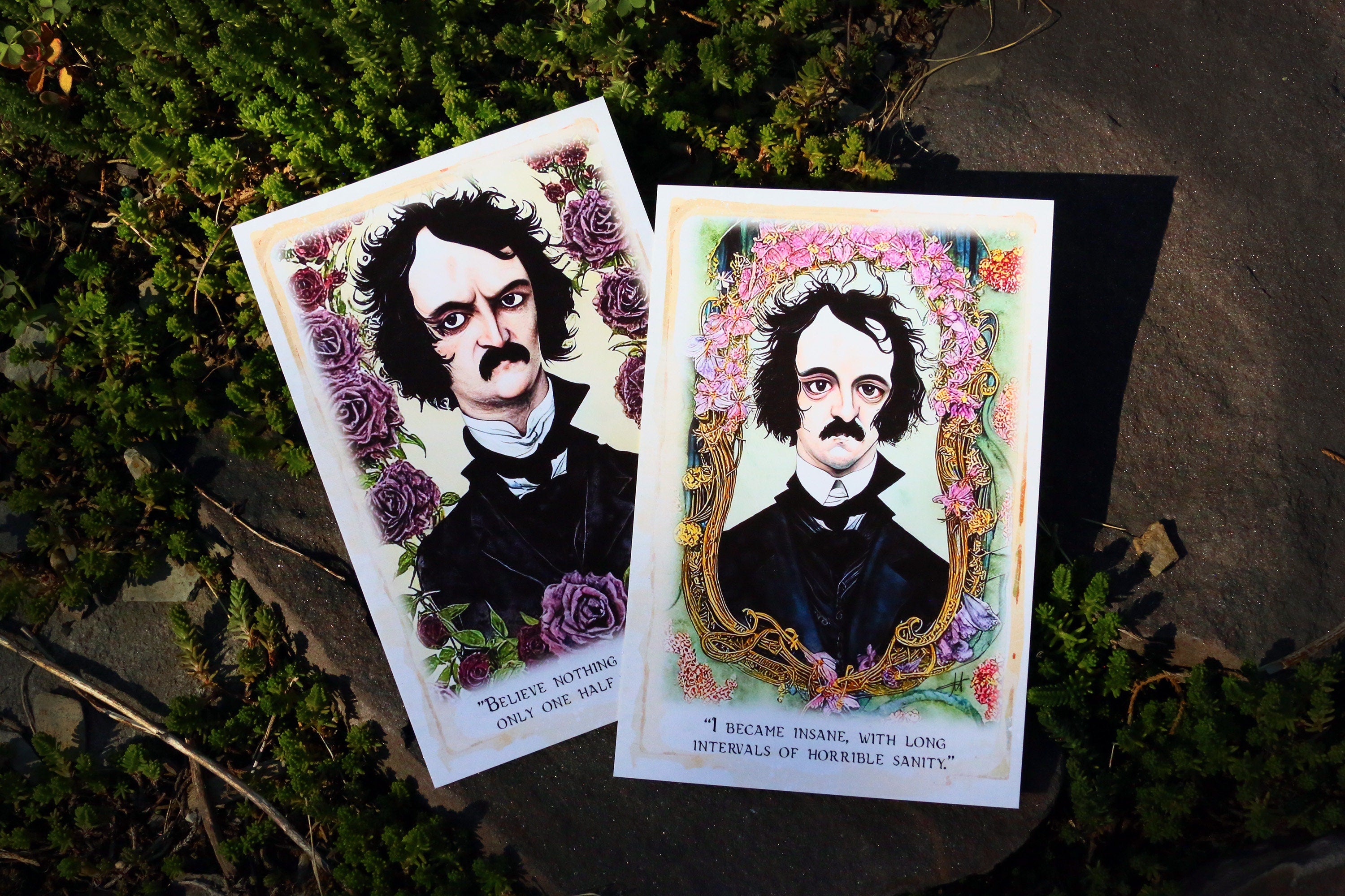 Watercolor Portrait of Edgar Allan Poe, Postcard/Greeting Card Set, Exclusively Designed, 6 Designs, 12 Cards