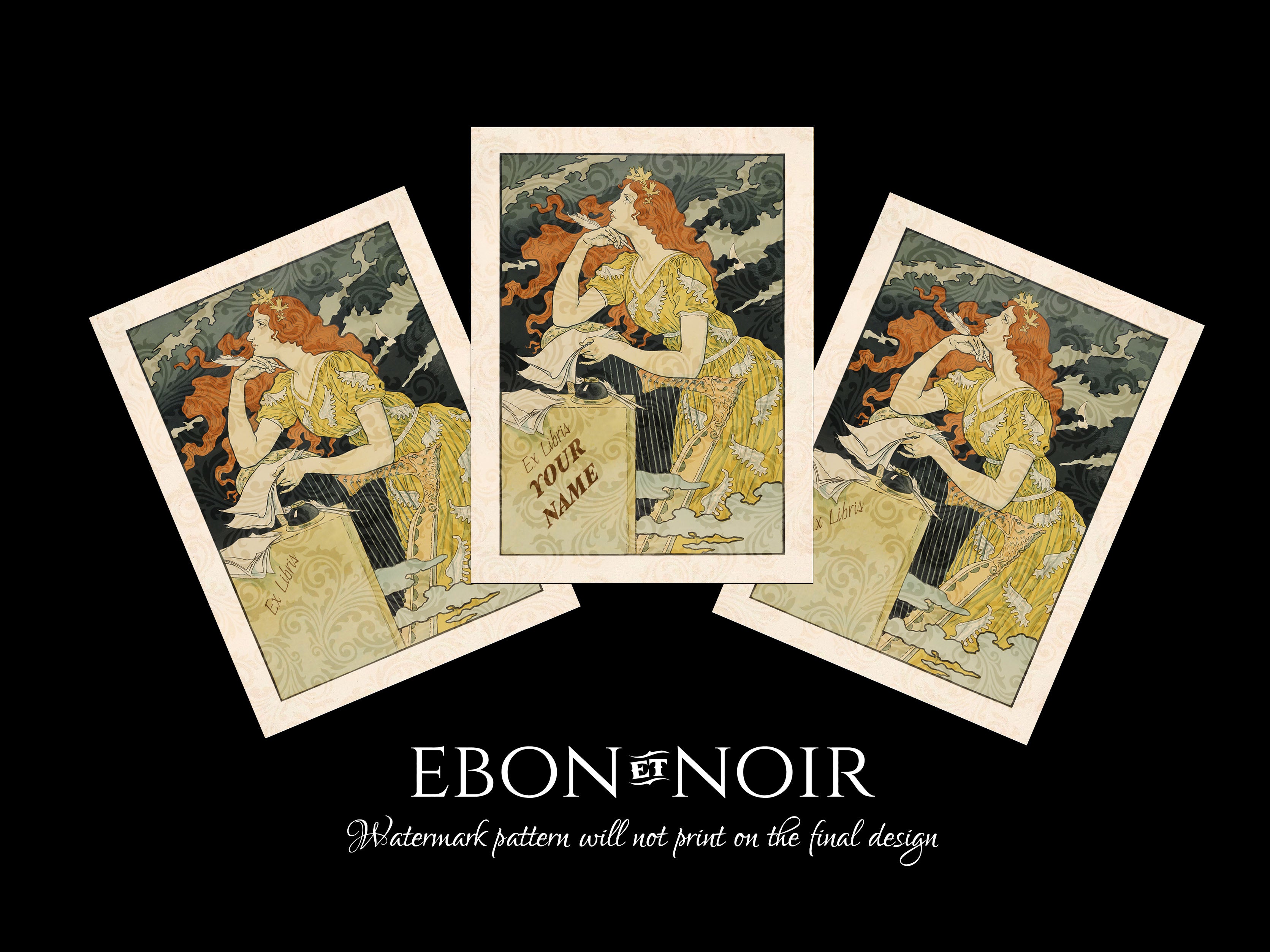 The Poetess, Personalized Art Deco Ex-Libris Bookplates, Crafted on Traditional Gummed Paper, 4in x 3in, Set of 30