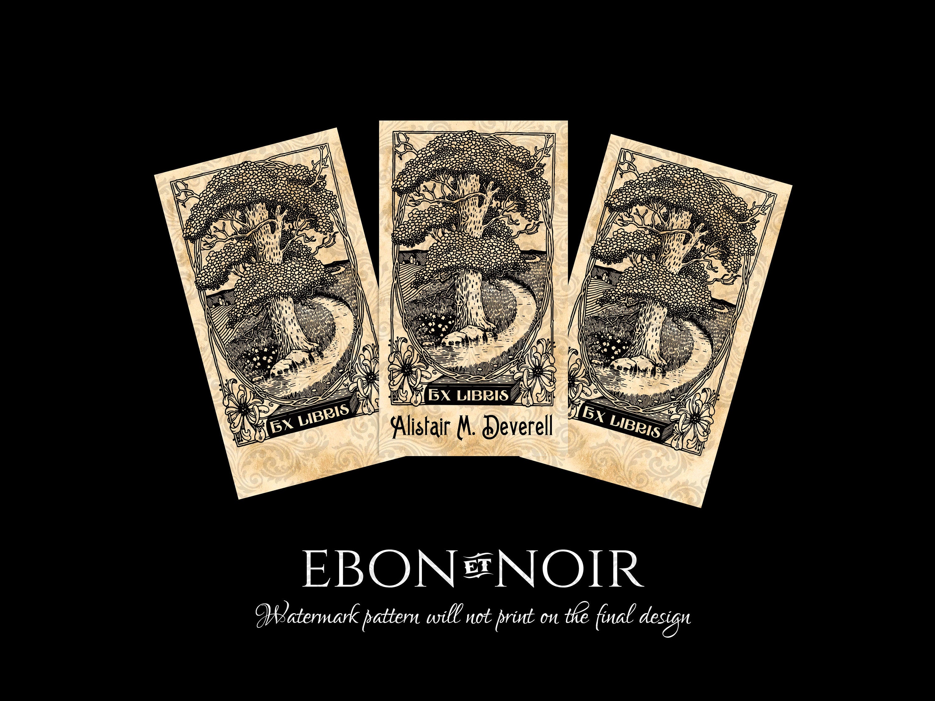 Tranquil Brook, Personalized Ex-Libris Bookplates, Crafted on Traditional Gummed Paper, 4in x 2.25in, Set of 30