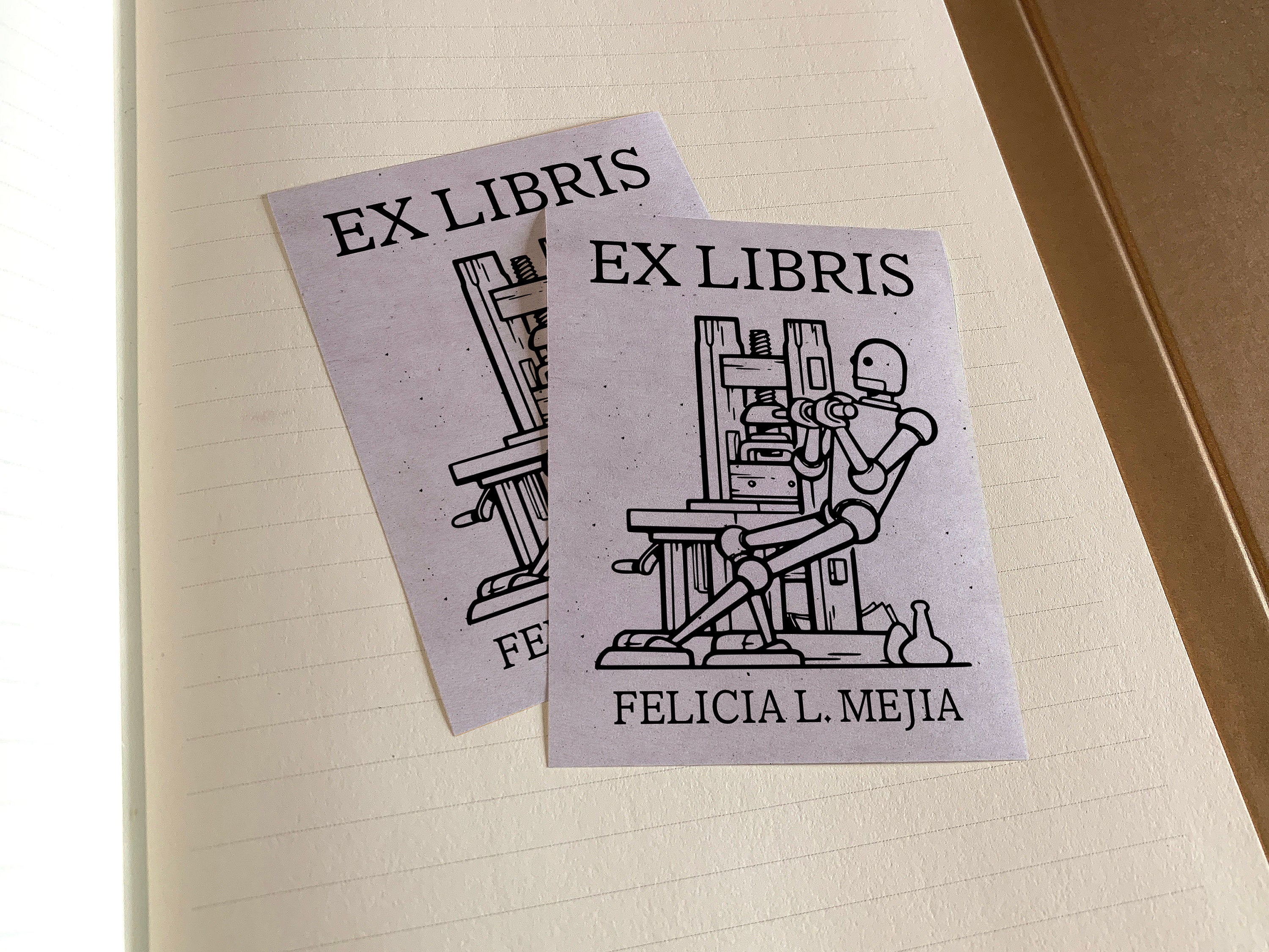 Robot Book Press, Personalized Ex-Libris Bookplates, Crafted on Traditional Gummed Paper, 3in x 4in, Set of 30