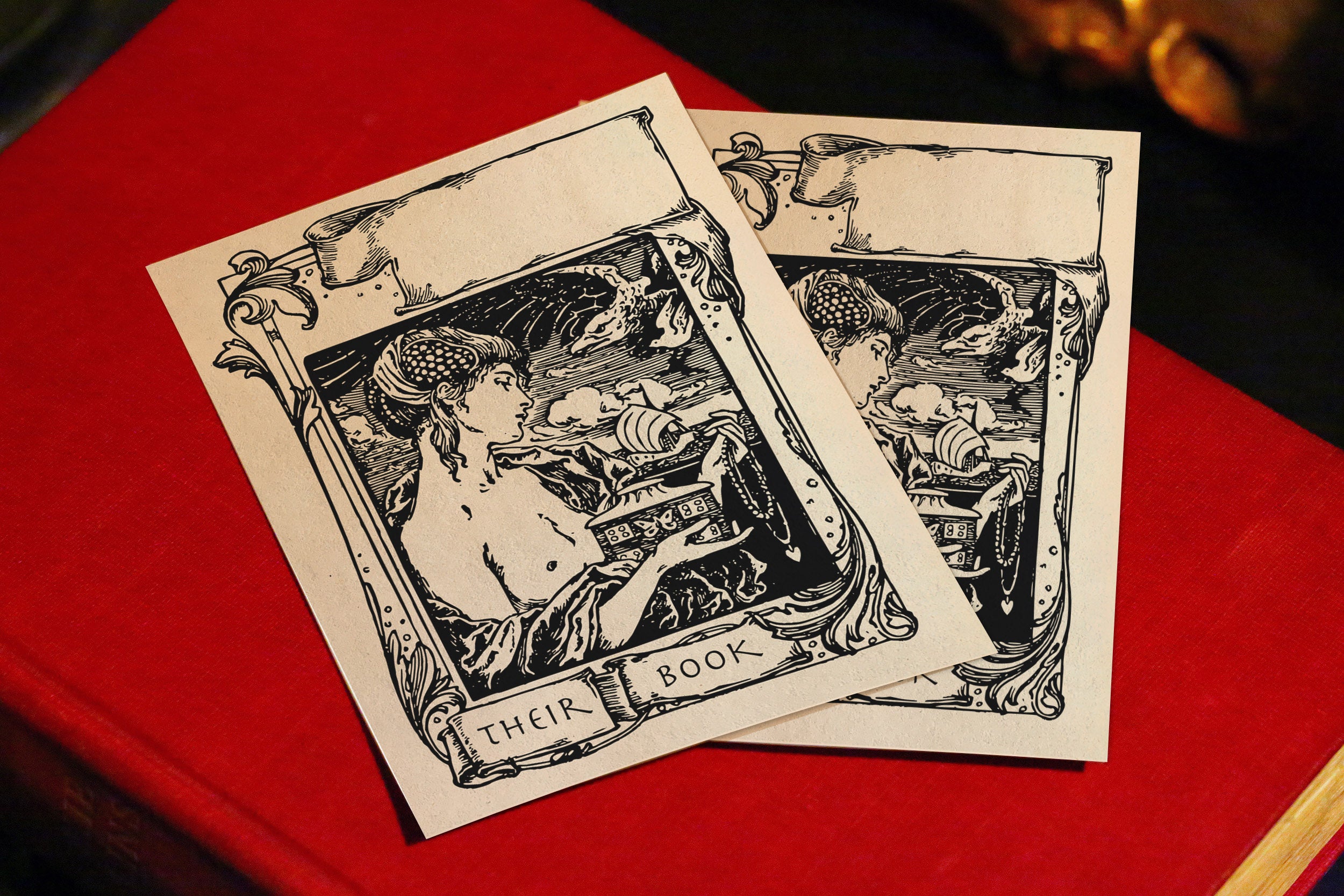 Pandora's Box, Personalized Erotic Ex-Libris Bookplates, Crafted on Traditional Gummed Paper, 3in x 4in, Set of 30