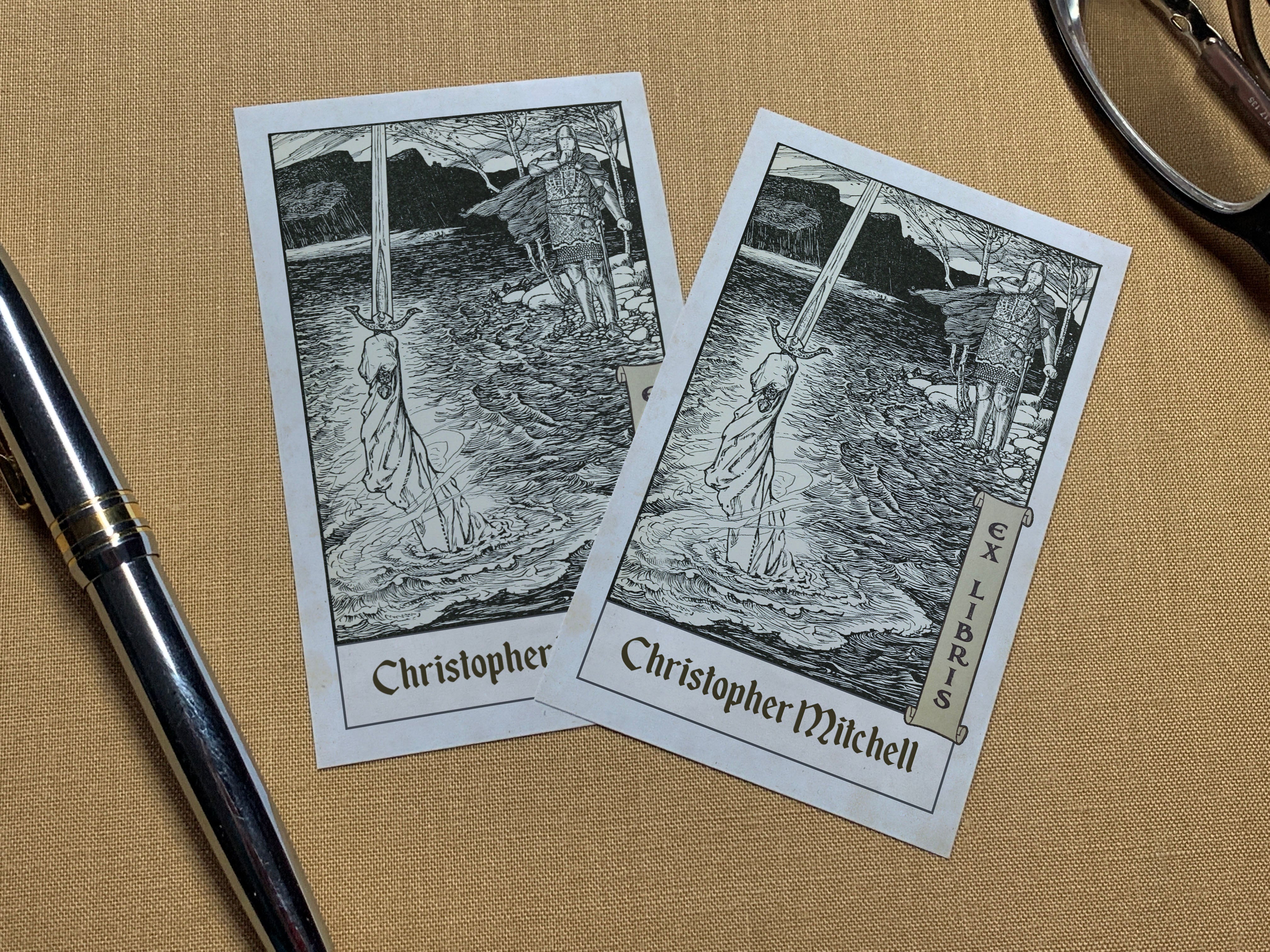 Lady of the Lake, Arthurian, Personalized Ex-Libris Bookplates, Crafted on Traditional Gummed Paper, 2.5in x 4in, Set of 30
