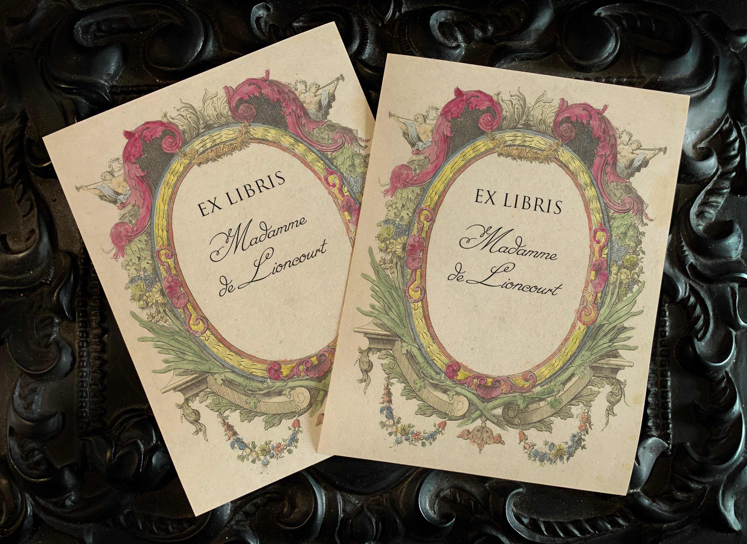 Angel Heralds, Personalized Rococo Ex-Libris Bookplates, Crafted on Traditional Gummed Paper, 3in x 4in, Set of 30