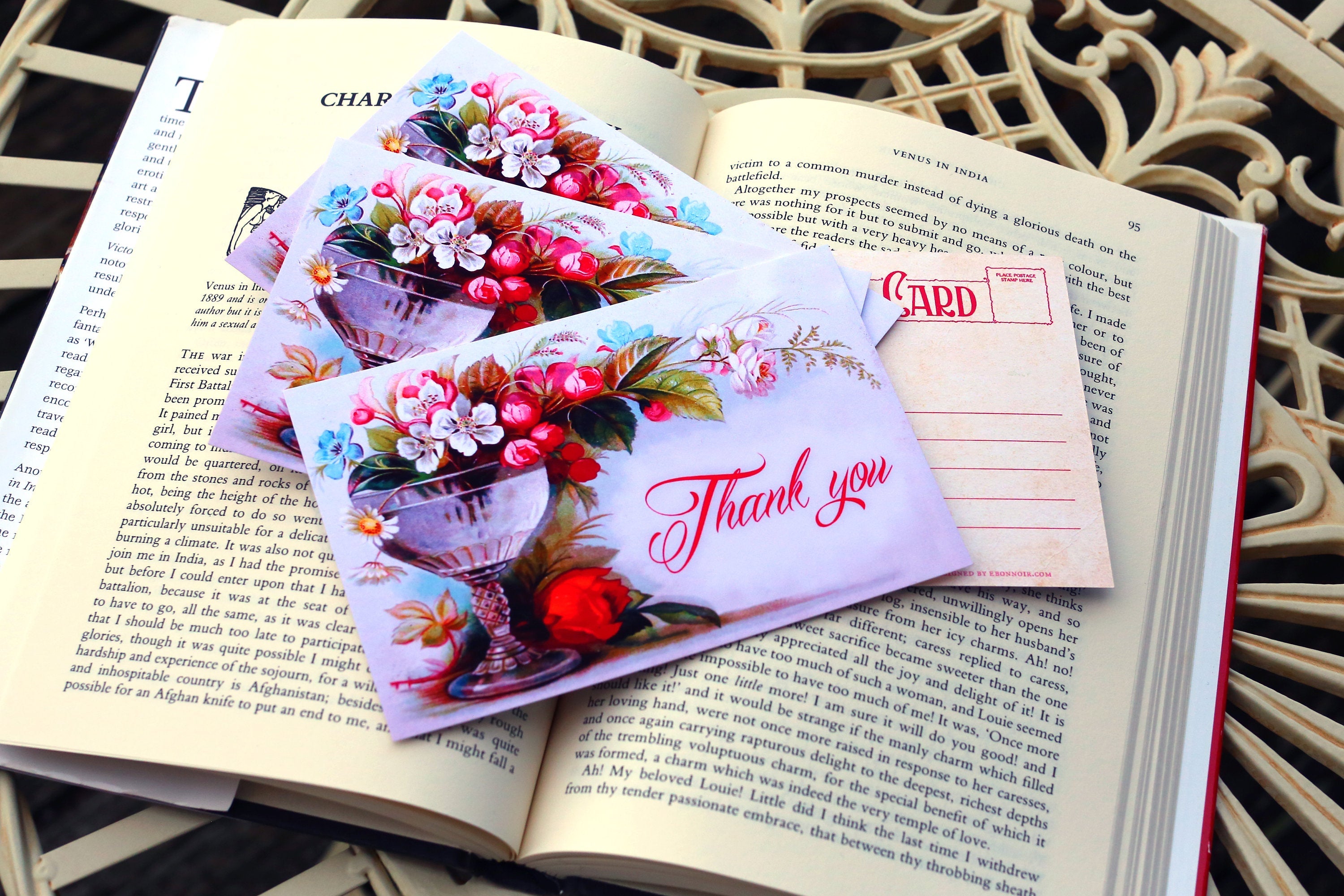 Everyday Victorian Floral "Thank You" Postcard/Greeting Card Set, 12 Cards