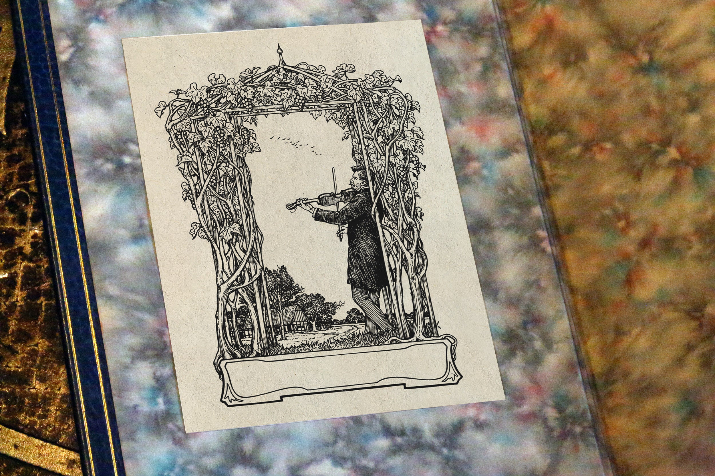 The Violinist, Personalized Ex-Libris Bookplates, Crafted on Traditional Gummed Paper, 3in x 4in, Set of 30