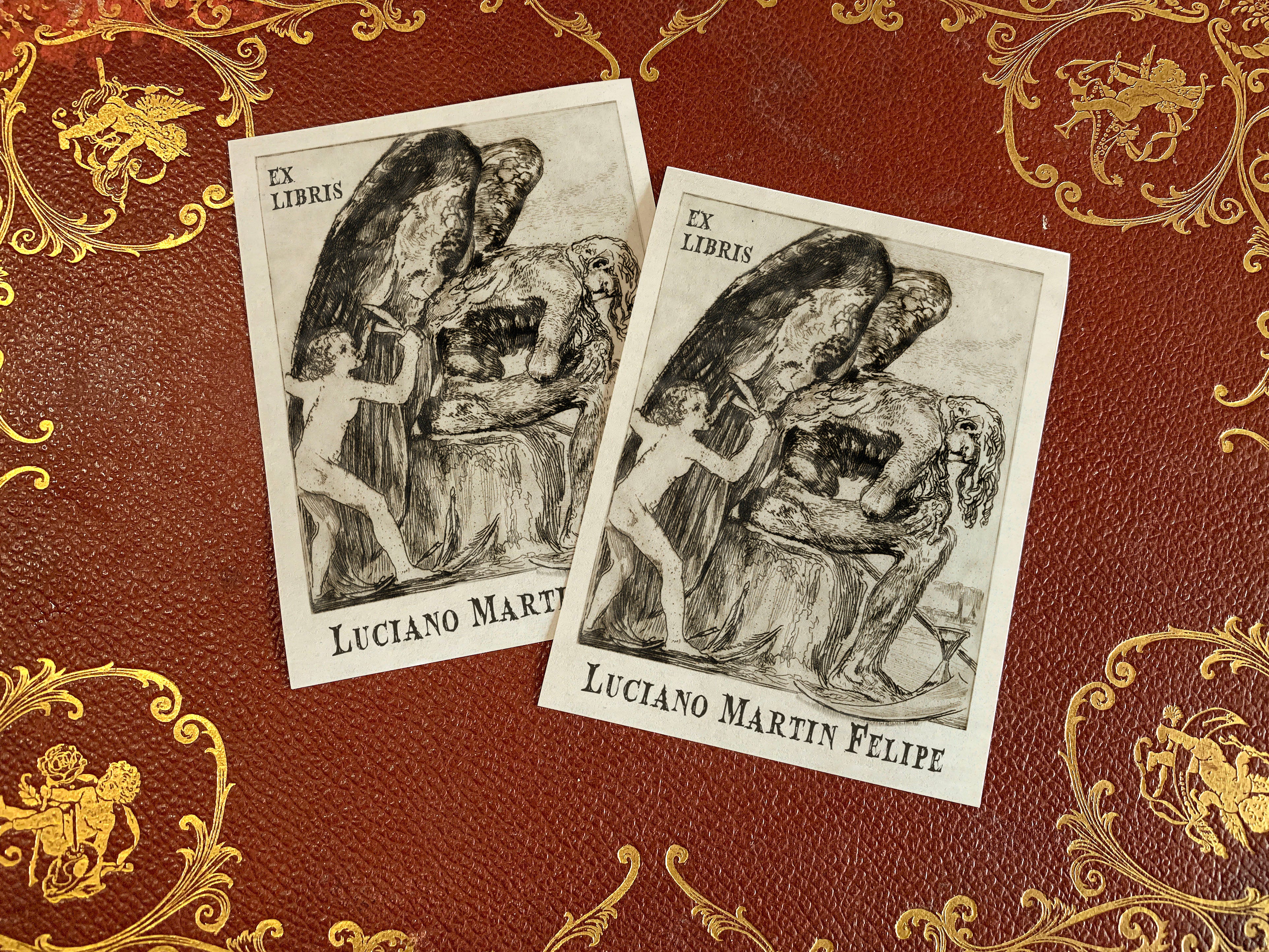 Angel of Death, Personalized Gothic Ex-Libris Bookplates, Crafted on Traditional Gummed Paper, 3in x 4in, Set of 30