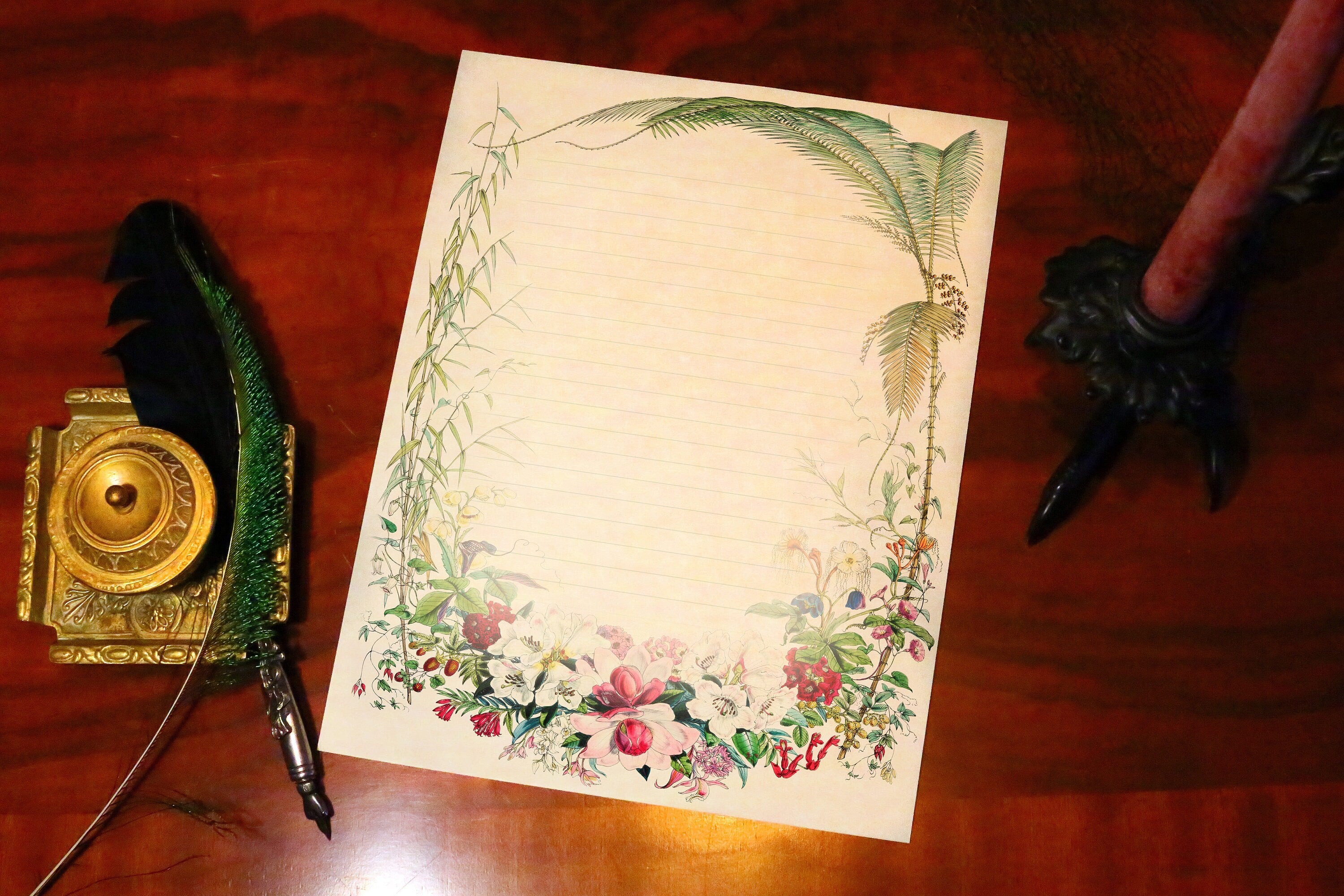 Tropical Frieze, Luxurious Handcrafted Stationery Set for Letter Writing, Personalized, 12 Sheets/10 Envelopes