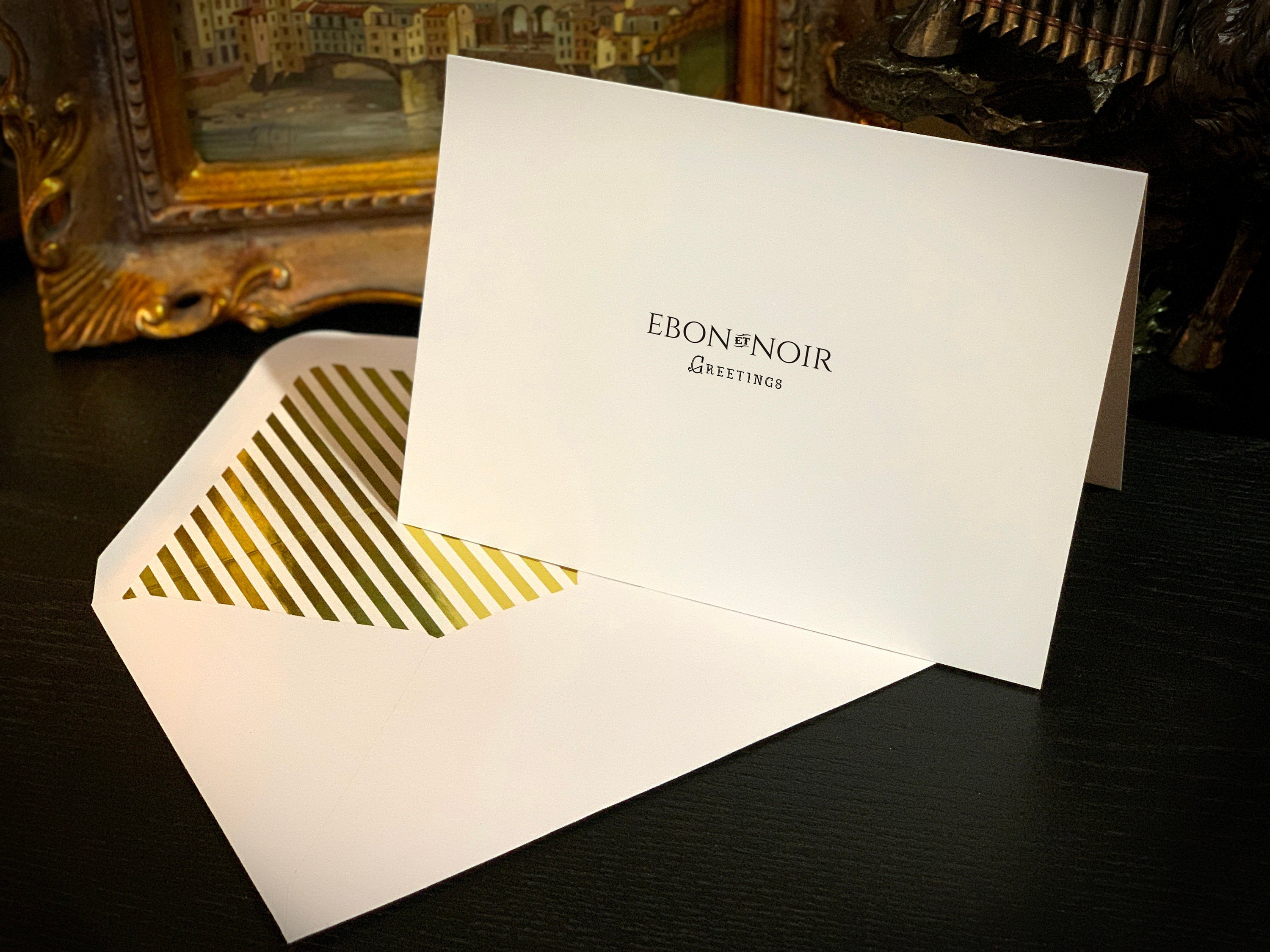 Basket of Easter Eggs, Easter Greeting Card with Elegant Striped Gold Foil Envelope, 1 Card/Envelope