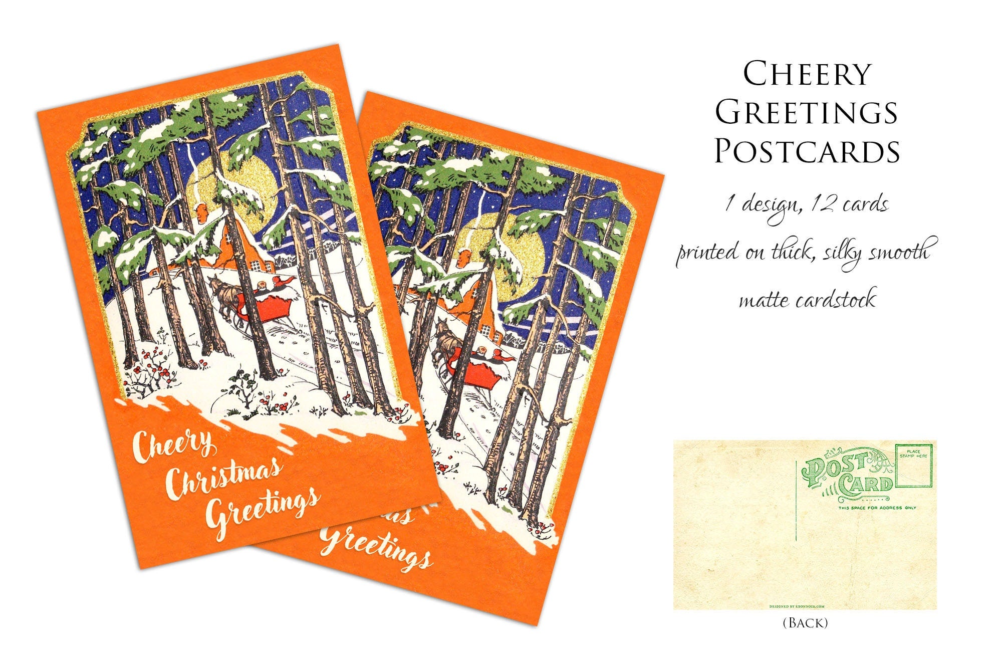 Cheery Christmas Greetings, Victorian Christmas Postcard Set, 1 Design, Set of 12