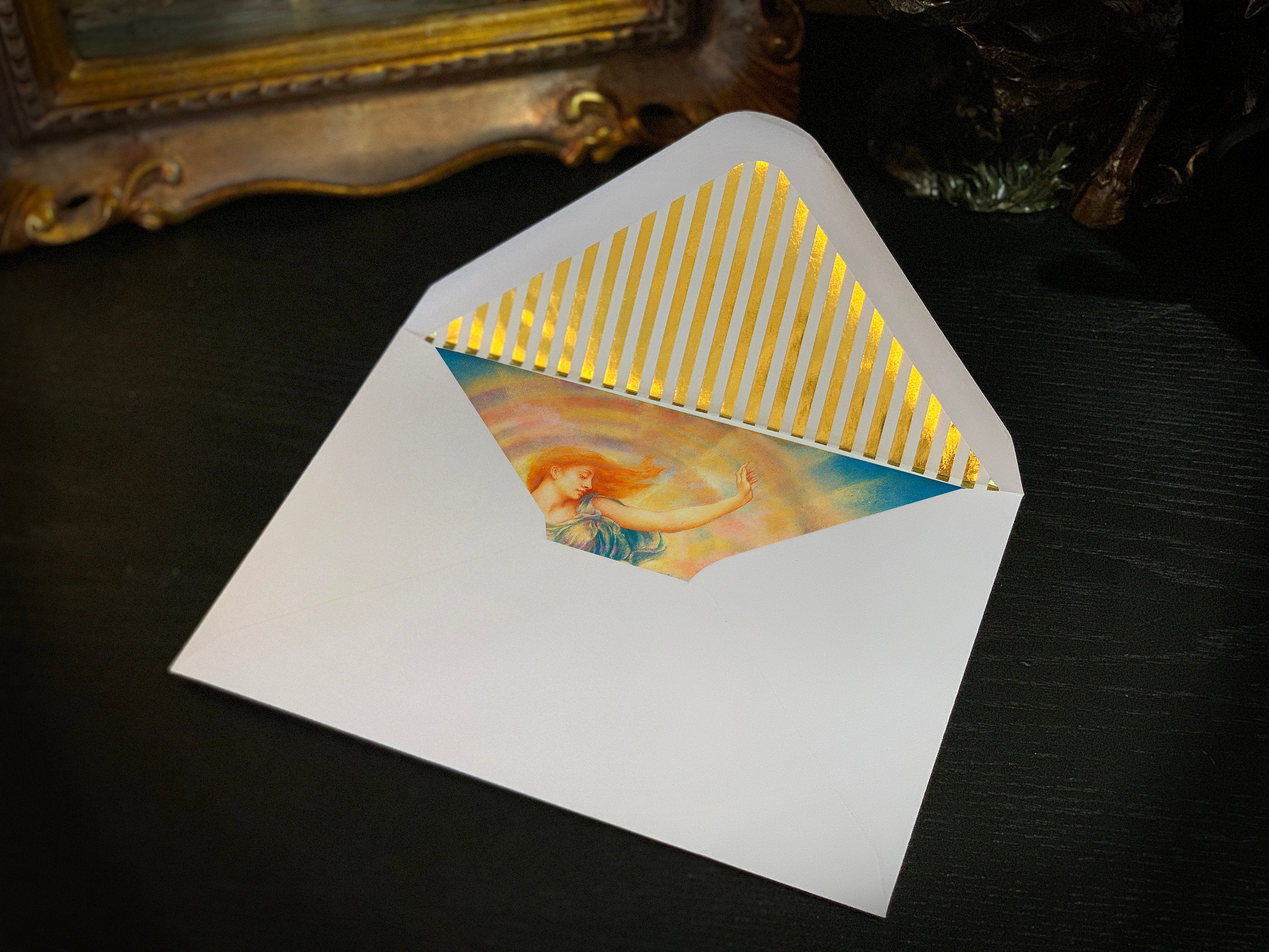 Evening Star Over the Sea, Inspirational Greeting Card with Elegant Striped Gold Foil Envelope, 1 Card/Envelope