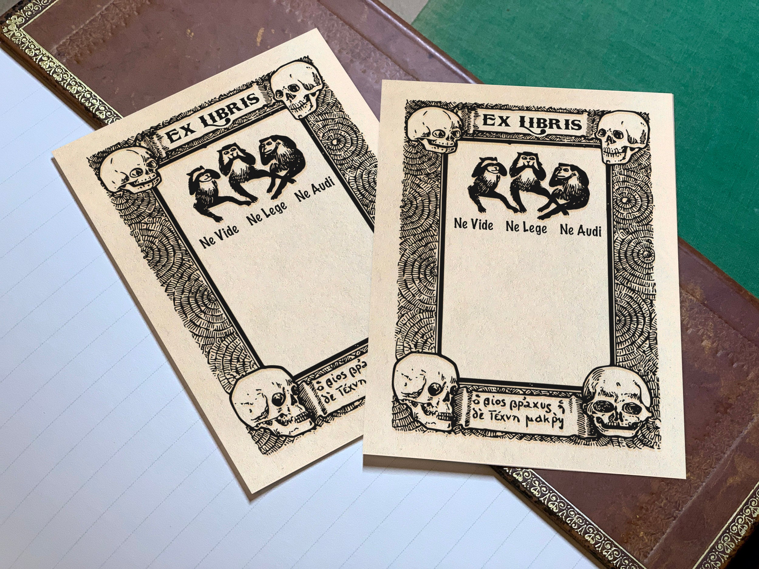 Three Wise Monkeys, Personalized Ex-Libris Bookplates, Crafted on Traditional Gummed Paper, 3in x 4in, Set of 30