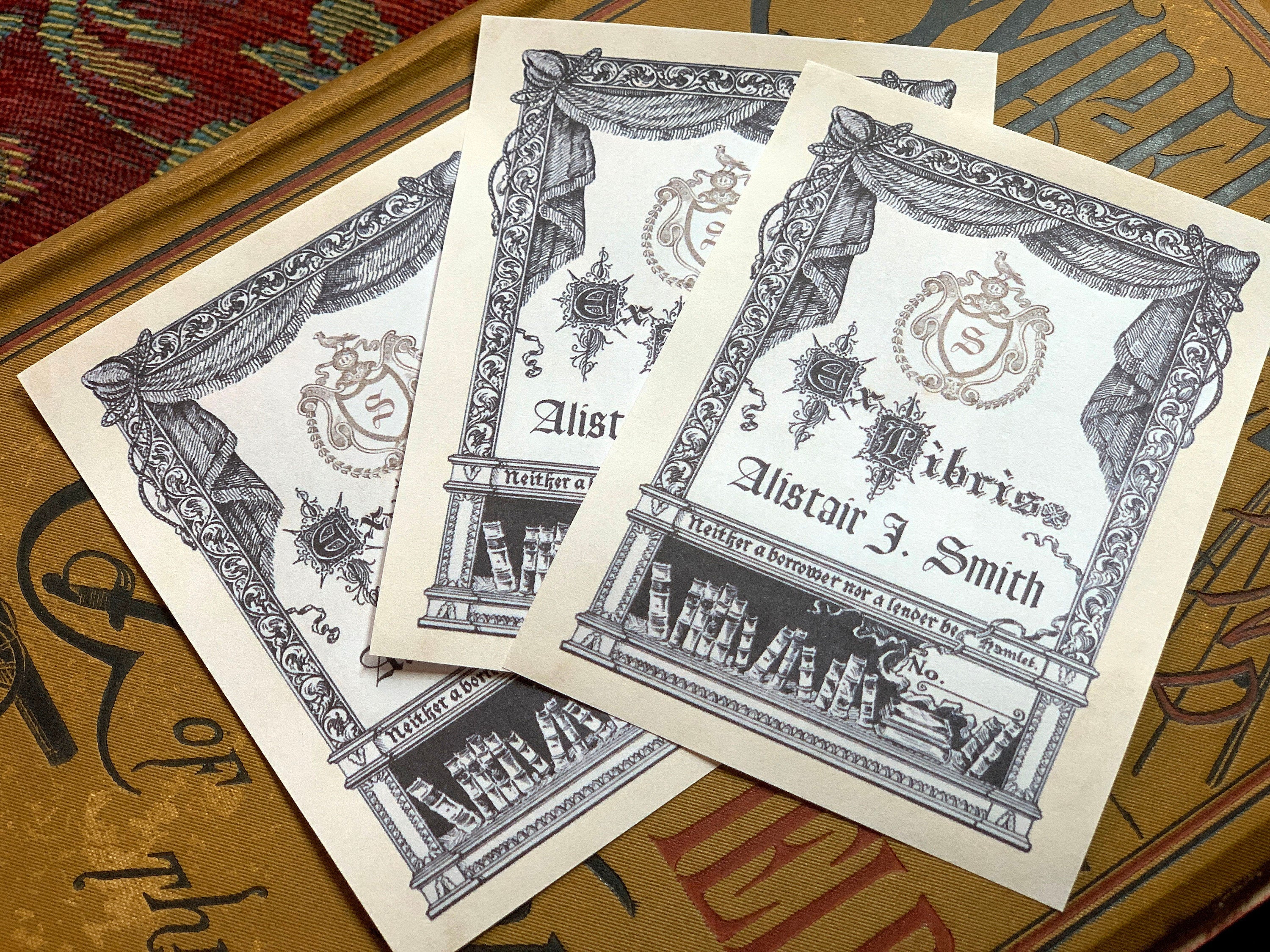 Theatrical Curtain, Personalized and Monogrammed Ex-Libris Bookplates, Crafted on Traditional Gummed Paper, 3in x 4in, Set of 30