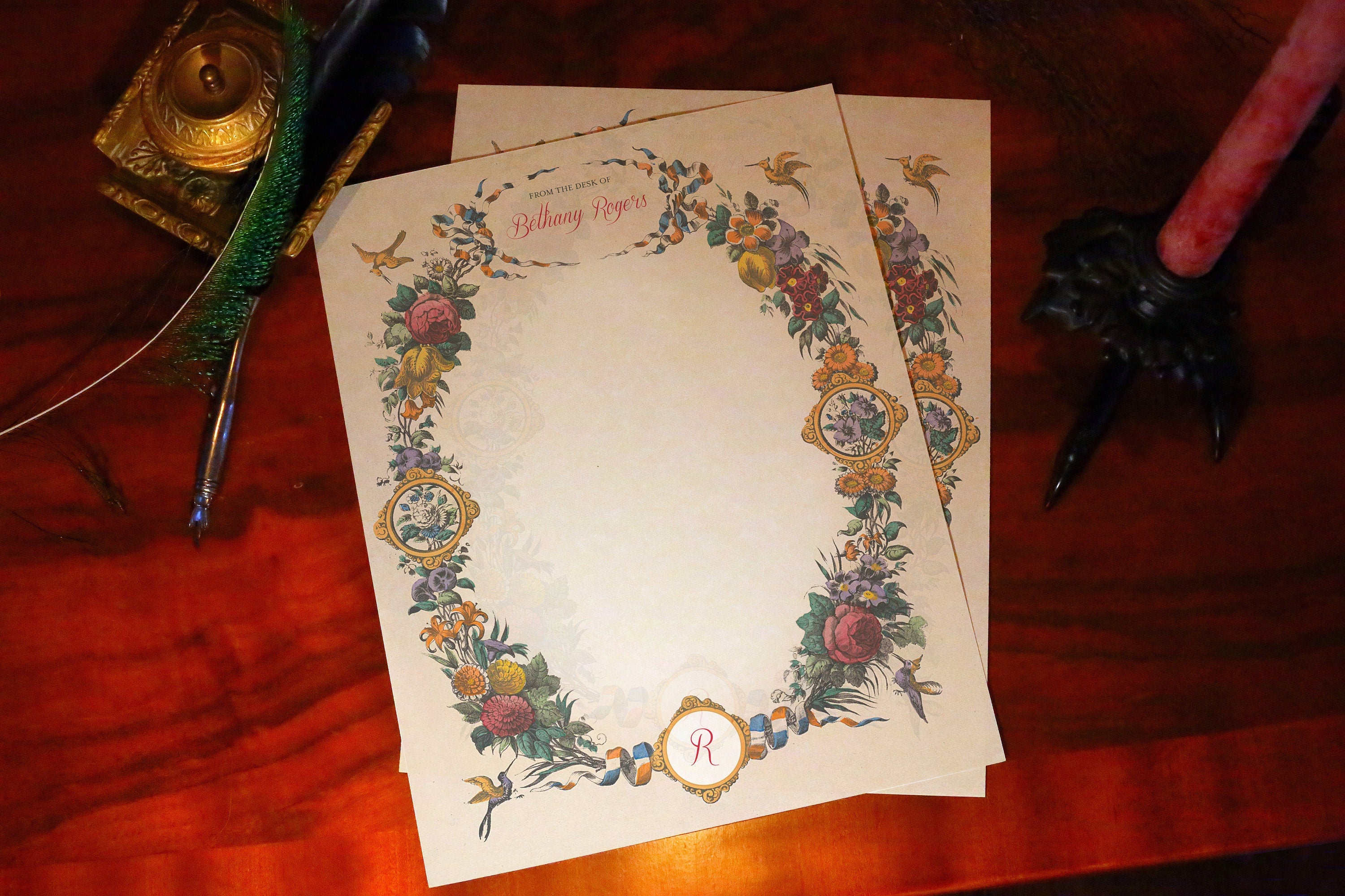 Hummingbird Rhapsody, Luxurious Handcrafted Stationery Set for Letter Writing, Personalized, 12 Sheets/10 Envelopes