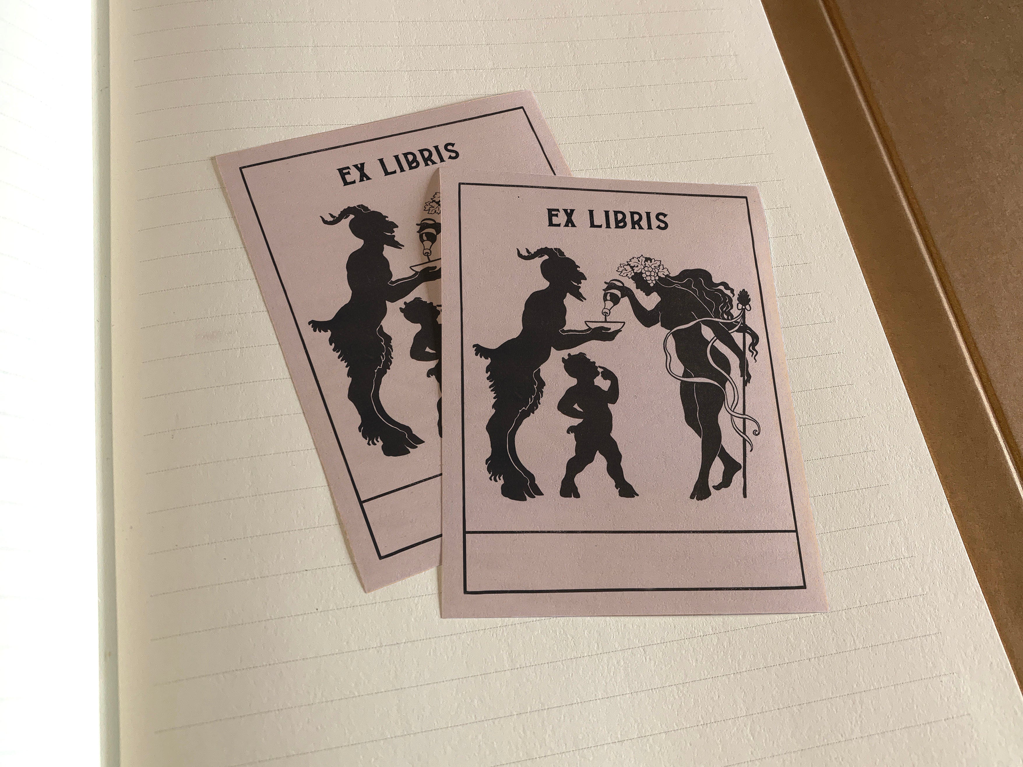 Satyr and Maenad, Personalized, Ex-Libris Bookplates, Crafted on Traditional Gummed Paper, 3in x 4in, Set of 30