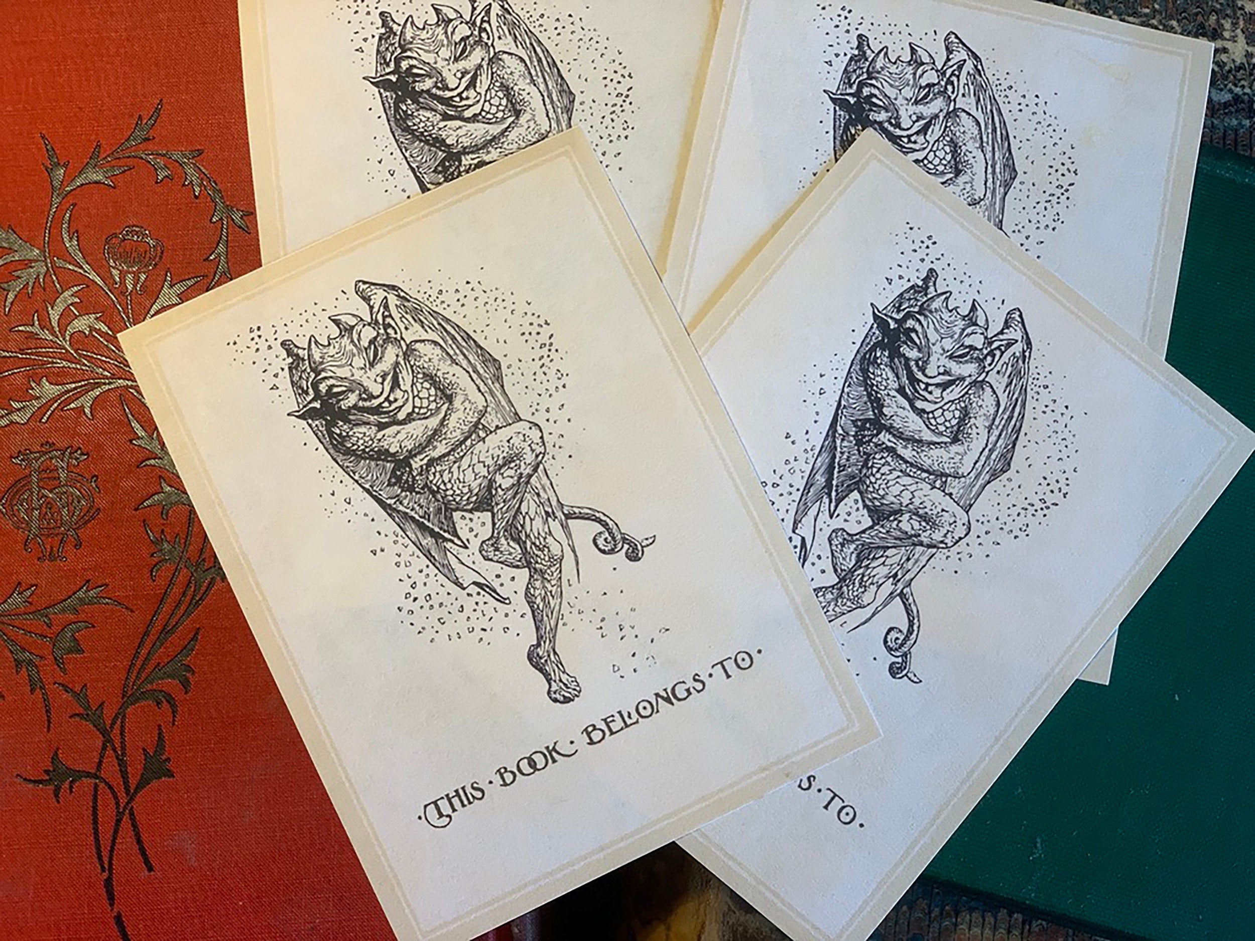 Laughing Imp, Personalized Ex-Libris Bookplates, Crafted on Traditional Gummed Paper, 3in x 4in, Set of 30