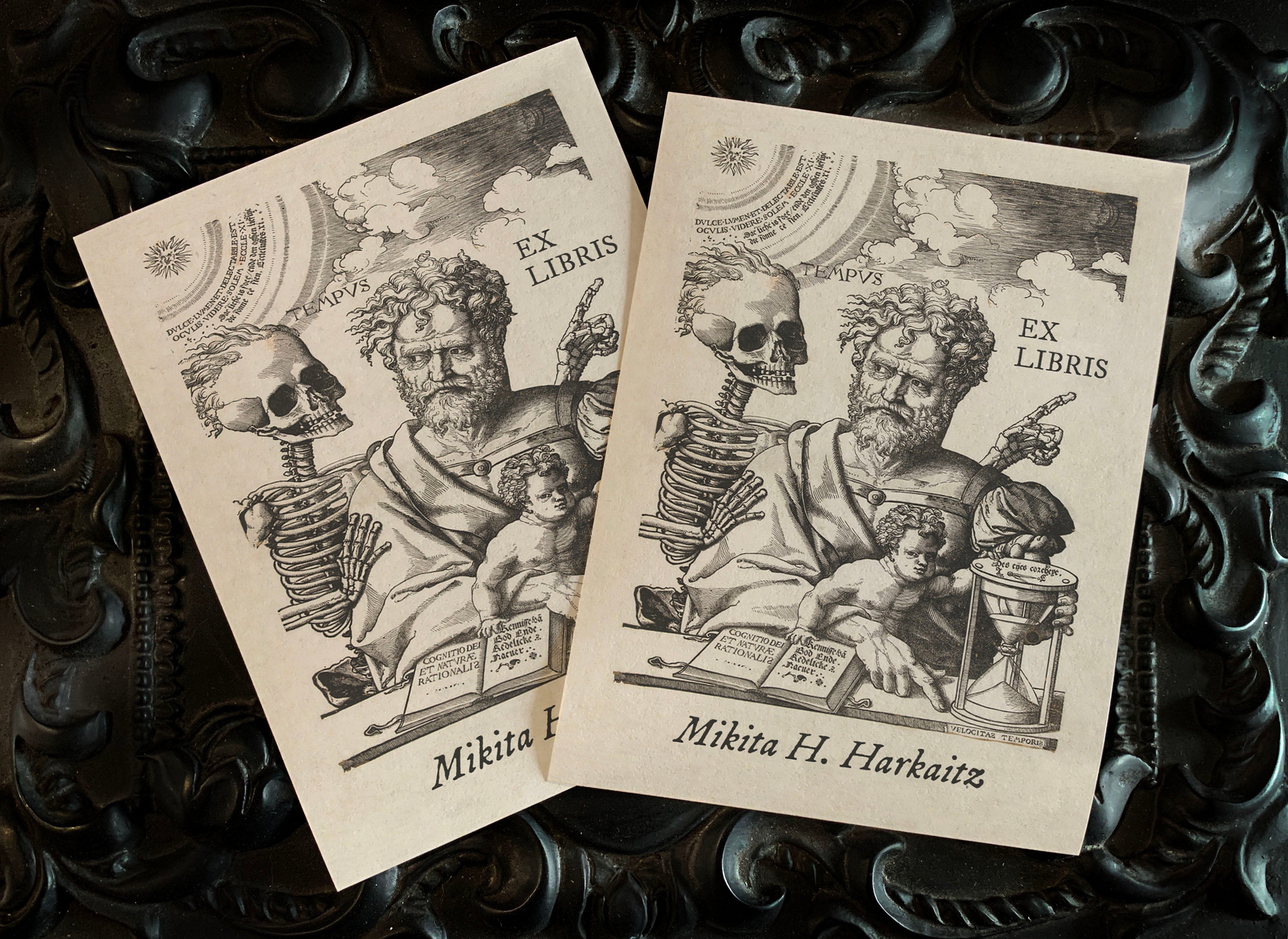 Tempus, Personalized Gothic Ex-Libris Bookplates, Crafted on Traditional Gummed Paper, 3in x 4in, Set of 30