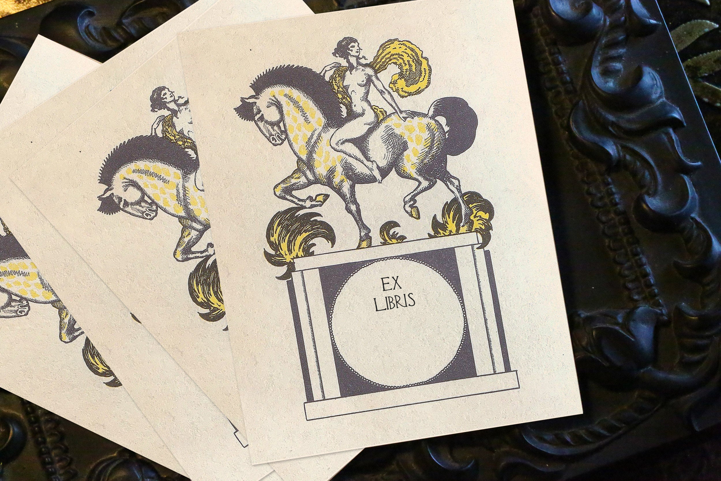 Bareback Horse Rider, Erotic Personalized Gothic Ex-Libris Bookplates, Crafted on Traditional Gummed Paper, 3in x 4in, Set of 30